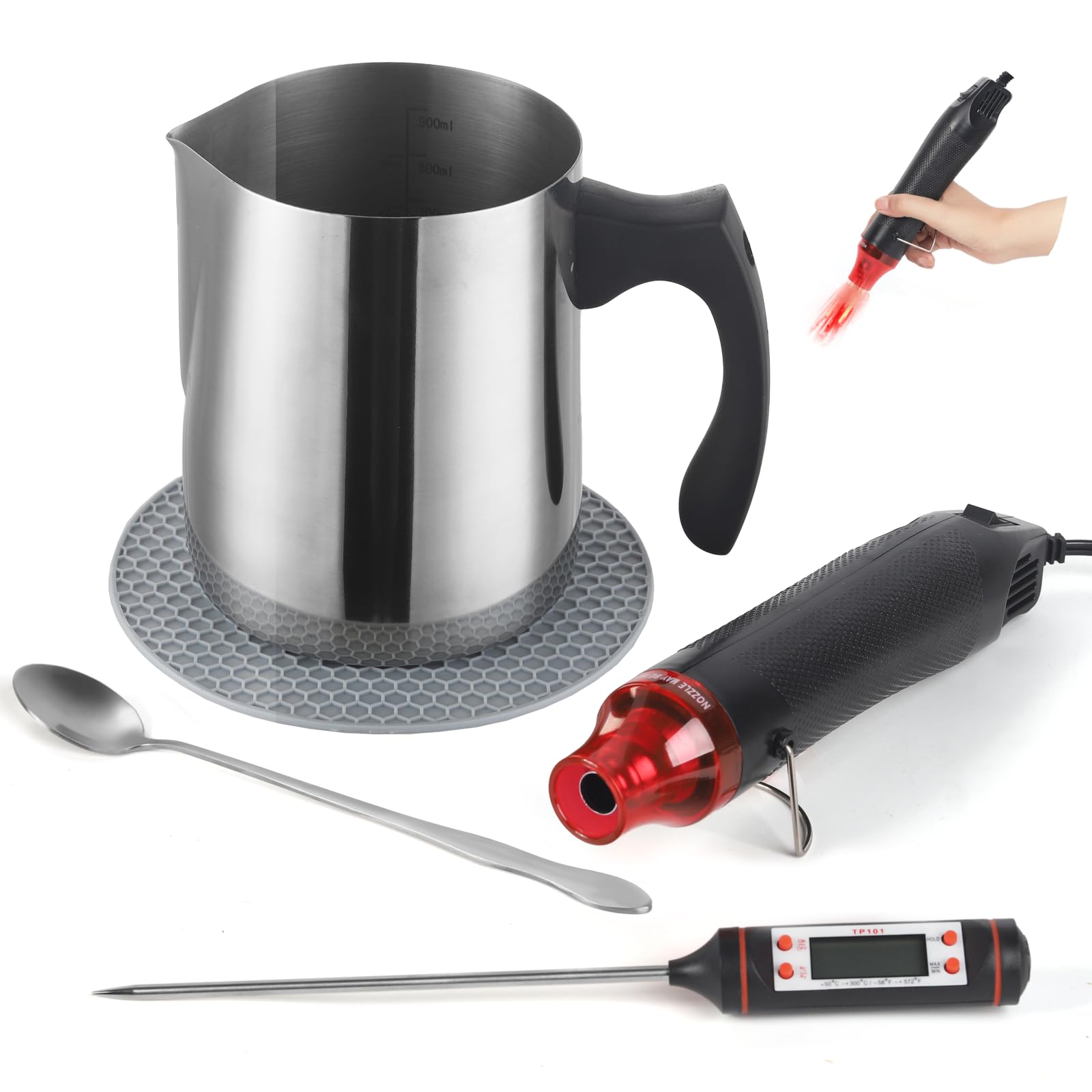 DIY Soy Candle Making Kit for Adults & Beginners - Complete Set with Heat Gun, 900ml Metal Pouring Pot, Thermometer & Accessories - Perfect for Home Decor, Gifts & Relaxation Therapy