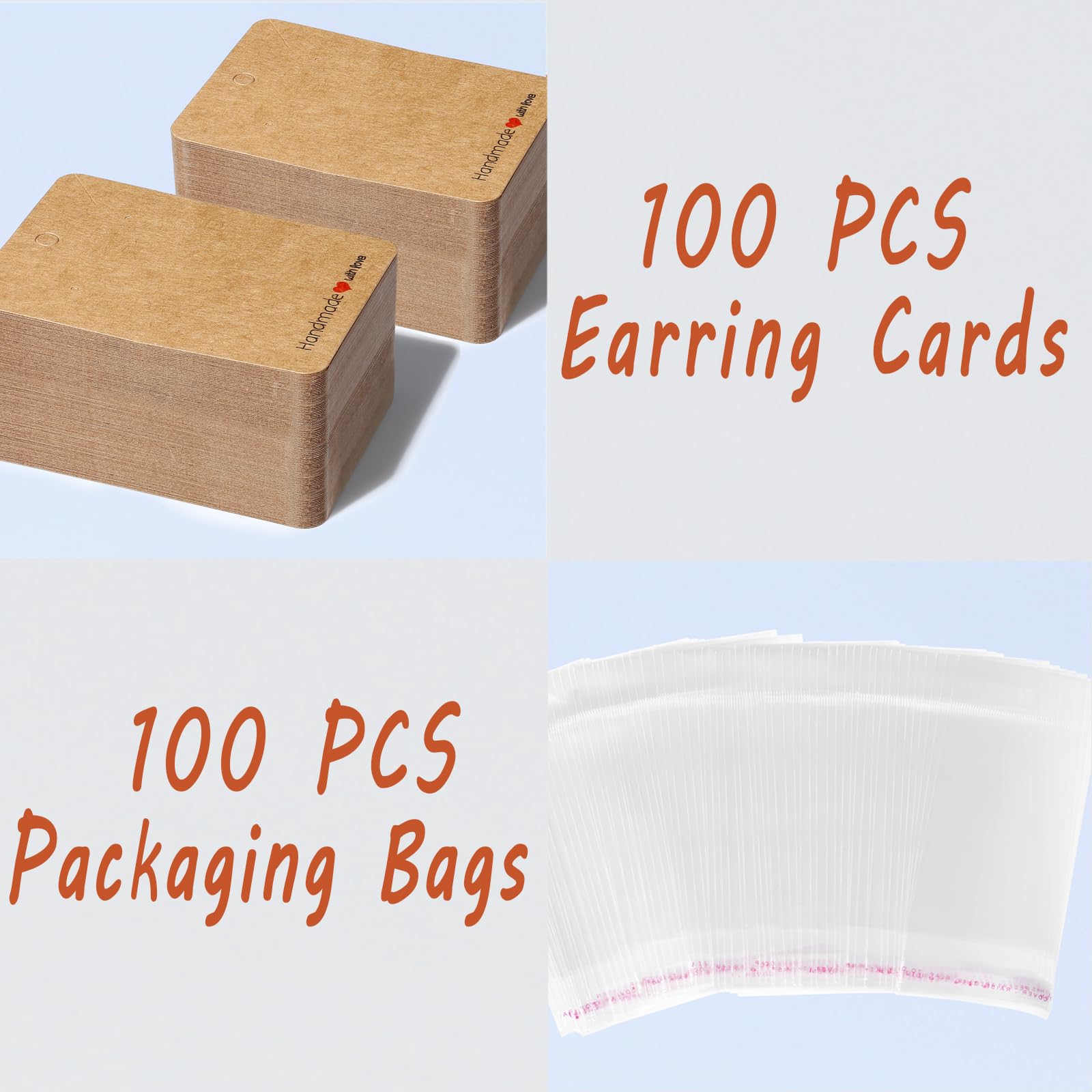 MAIBAOTA 100 Pcs Jewelry Display Cards - Earring Holder Cards with Packaging Bags for Earrings & Necklaces (Brown) | Perfect for Jewelry Stores, Craft Shows & Online Boutique Sales