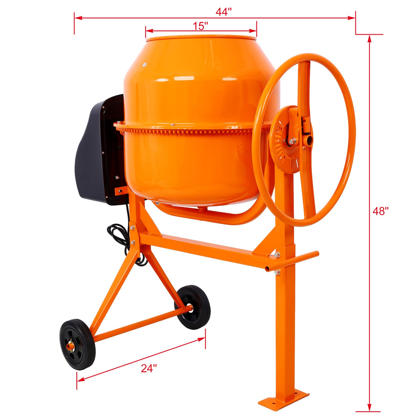 5 Cu Ft Electric Cement Mixer - 2/3 HP 650W Portable Concrete Mixer Machine with Wheels & Stand - Heavy Duty Stucco, Mortar and Seed Mixer for Construction, DIY Projects & Gardening (Yellow)