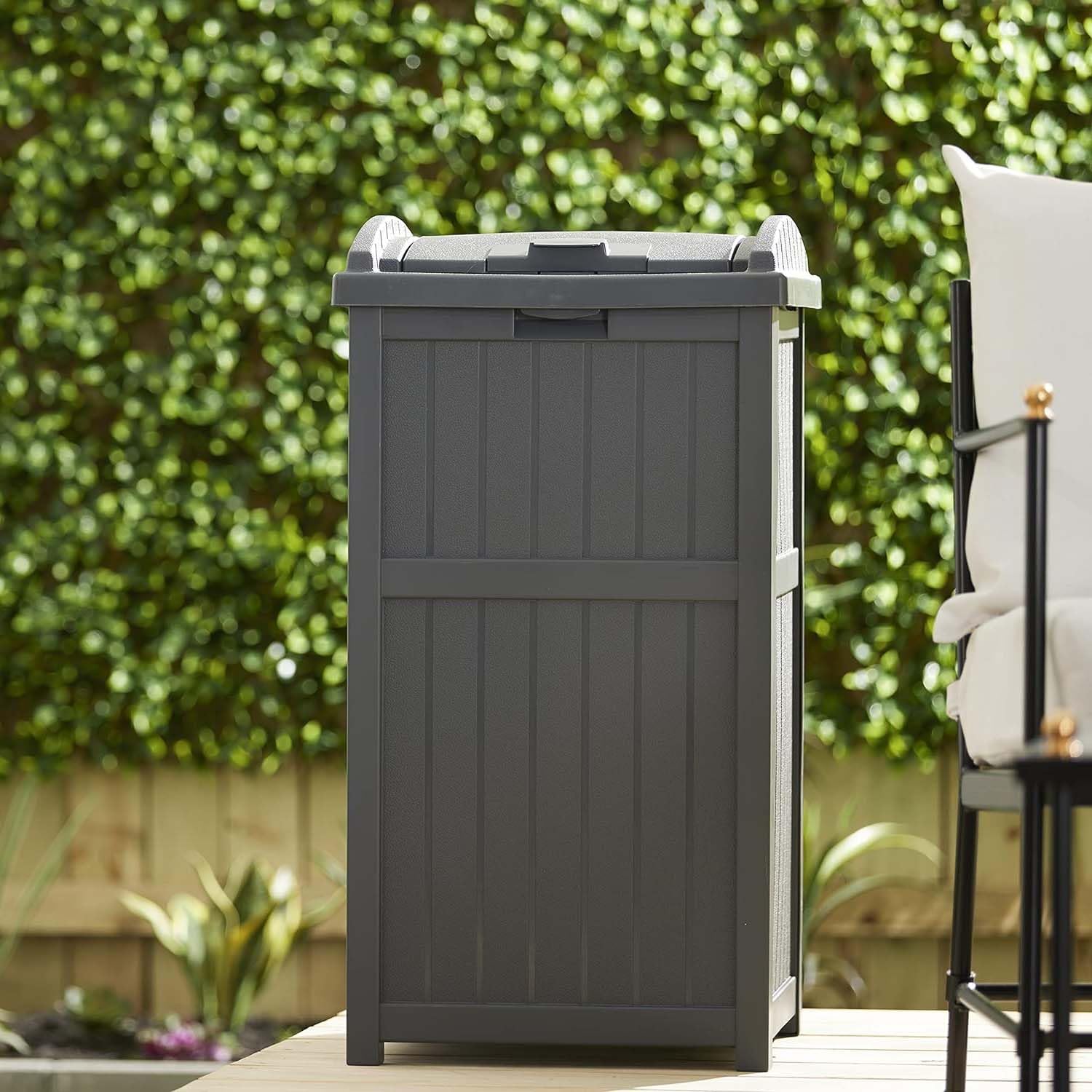NEIDE 33 Gallon Outdoor Trash Hideaway - Rectangular Garbage Bin with Secure Latching Lid & Durable Bottom Panel (Color Options) | Perfect for Patio, Backyard, and Garage Waste Disposal
