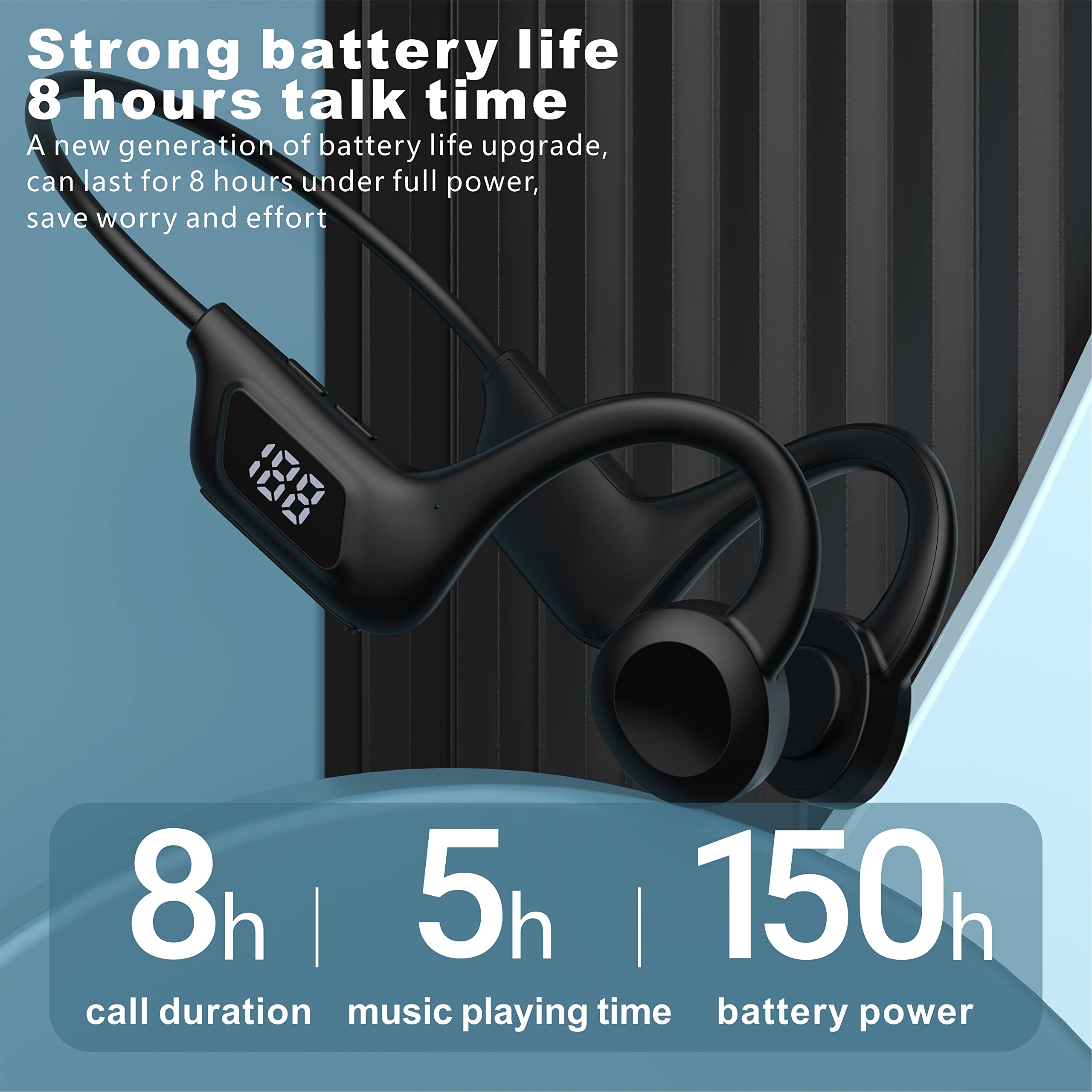 Wireless Bone Conduction Headphones with LED Digital Display - Sweatproof Bluetooth Earphones for Running, Cycling, Hiking & Driving - Perfect for Outdoor Sports & Workout Sessions