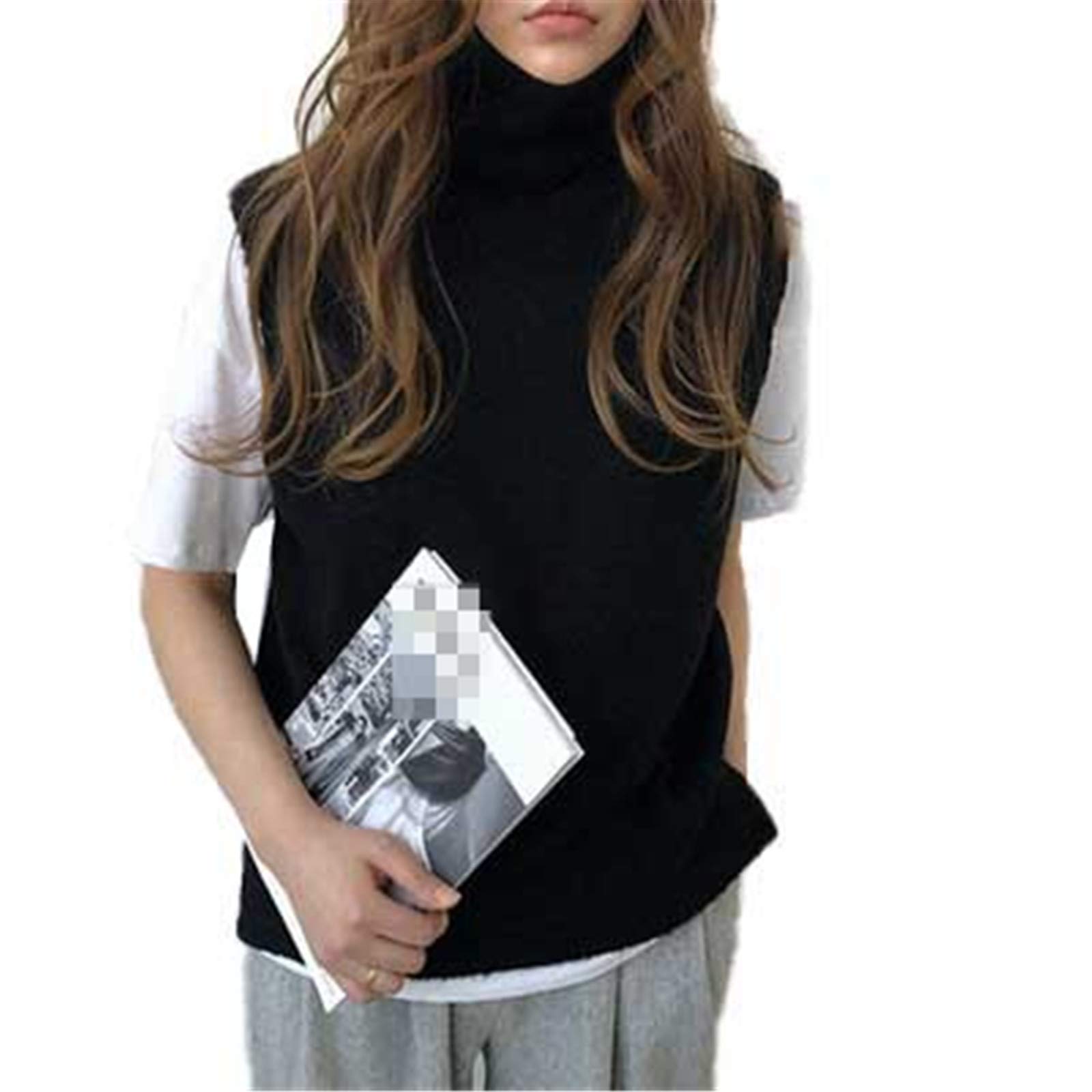FJODE Women's Cashmere Knit High Neck Vest - Loose Fit Sleeveless Pullover Sweater for Women | Perfect for Layering, Office Wear & Casual Outfits
