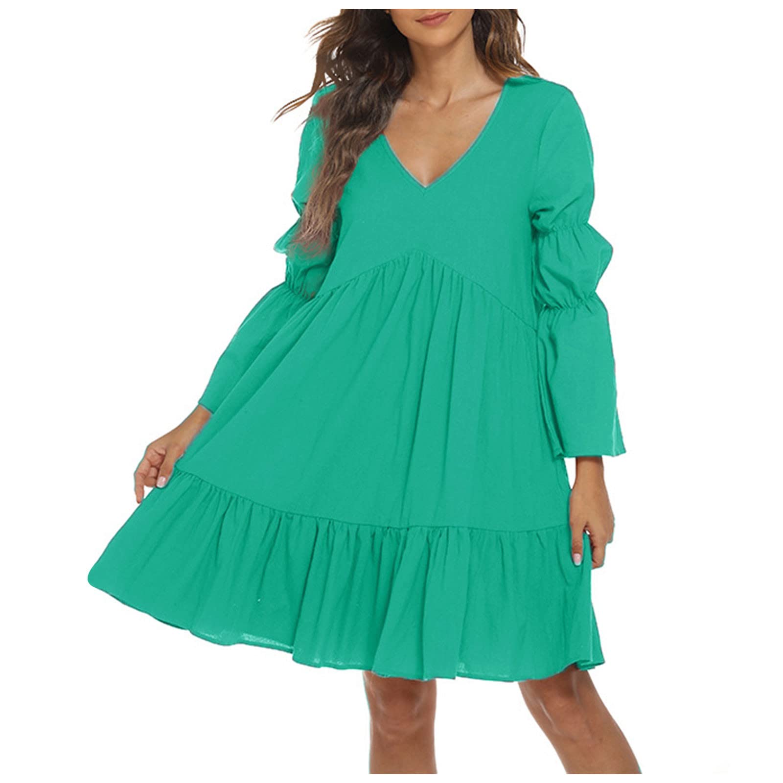 Trendy 2022 Women's Pleated Summer Dresses - Long Sleeve Babydoll Swing Shift Dress for Casual Wear & Beach Sundress | Perfect for Vacation, Date Night & Outdoor Activities
