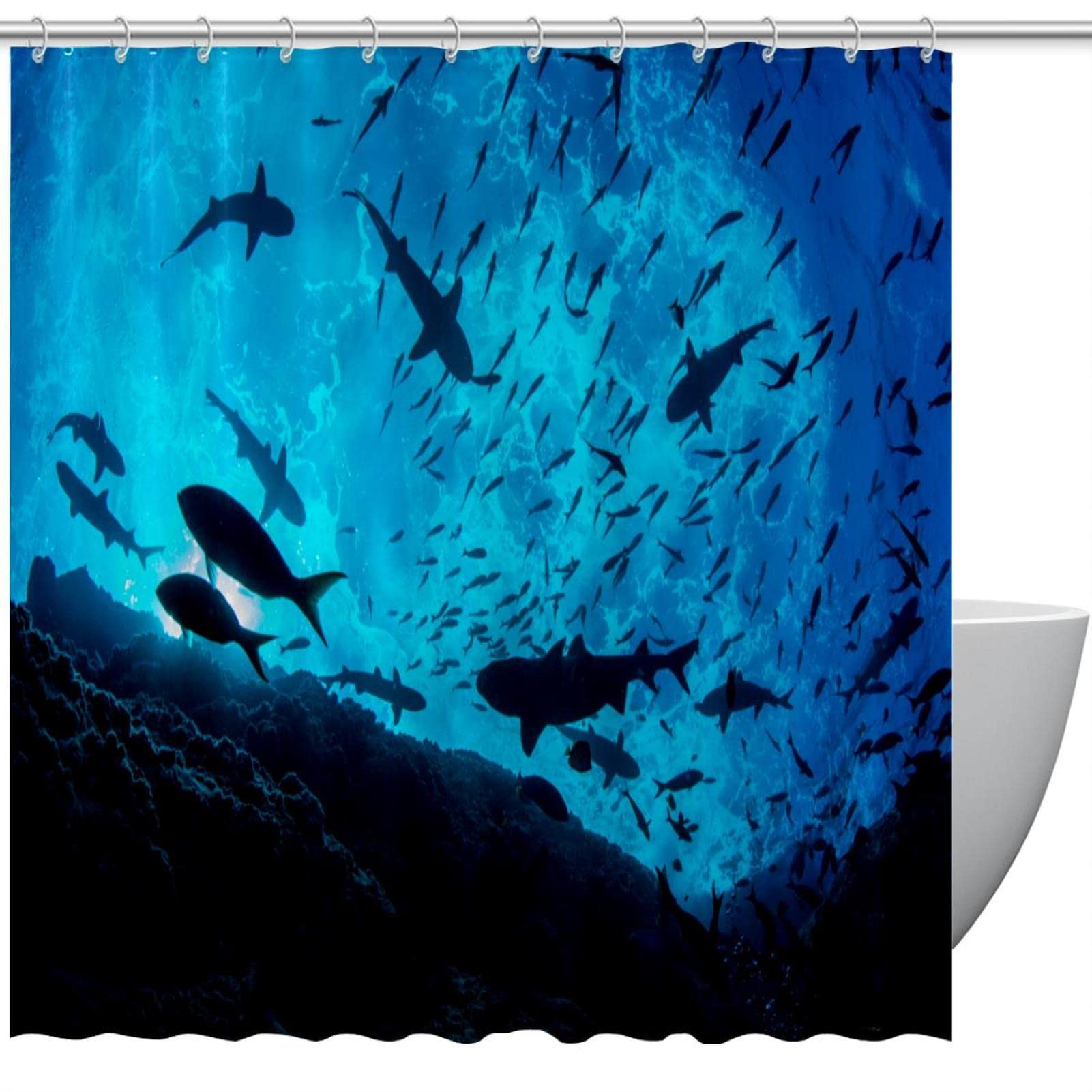 Sea Animals Tranquil Sundown Shower Curtain - Waterproof Bathroom Decor with 12 Hooks, 60x72 Inches - Perfect for Beach Themed Bathrooms & Coastal Home Decor