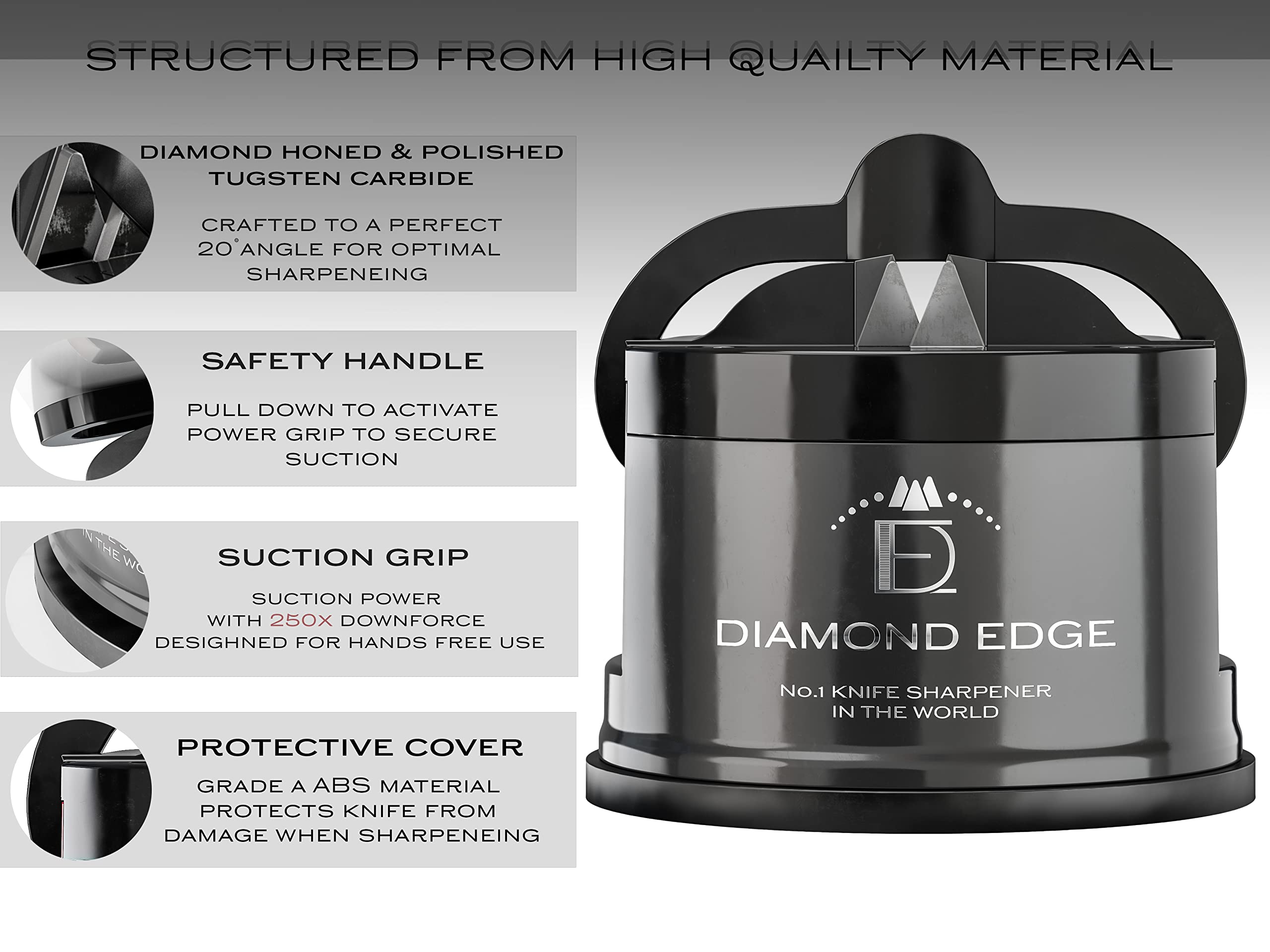 Diamond Edge No.1 Knife Sharpener - Professional Manual Sharpening Tool for Chef, Utility & Pocket Knives - Safe & Durable for Lifetime Use - Perfect for Kitchen, Camping & Outdoor Activities