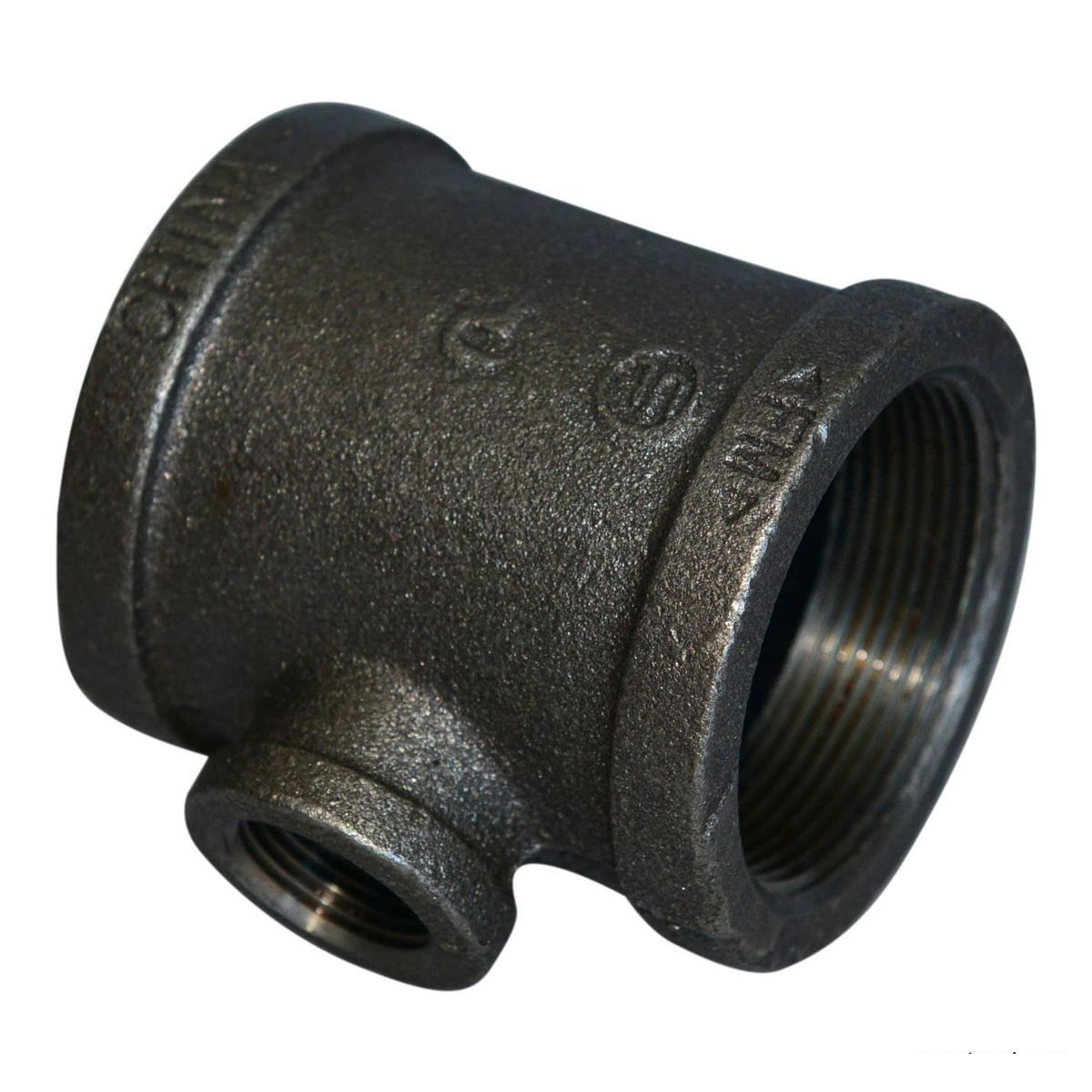 Black Malleable Iron 300# Reduction Tee Threaded Fitting - Perfect for Plumbing, HVAC, and Industrial Pipe Connections