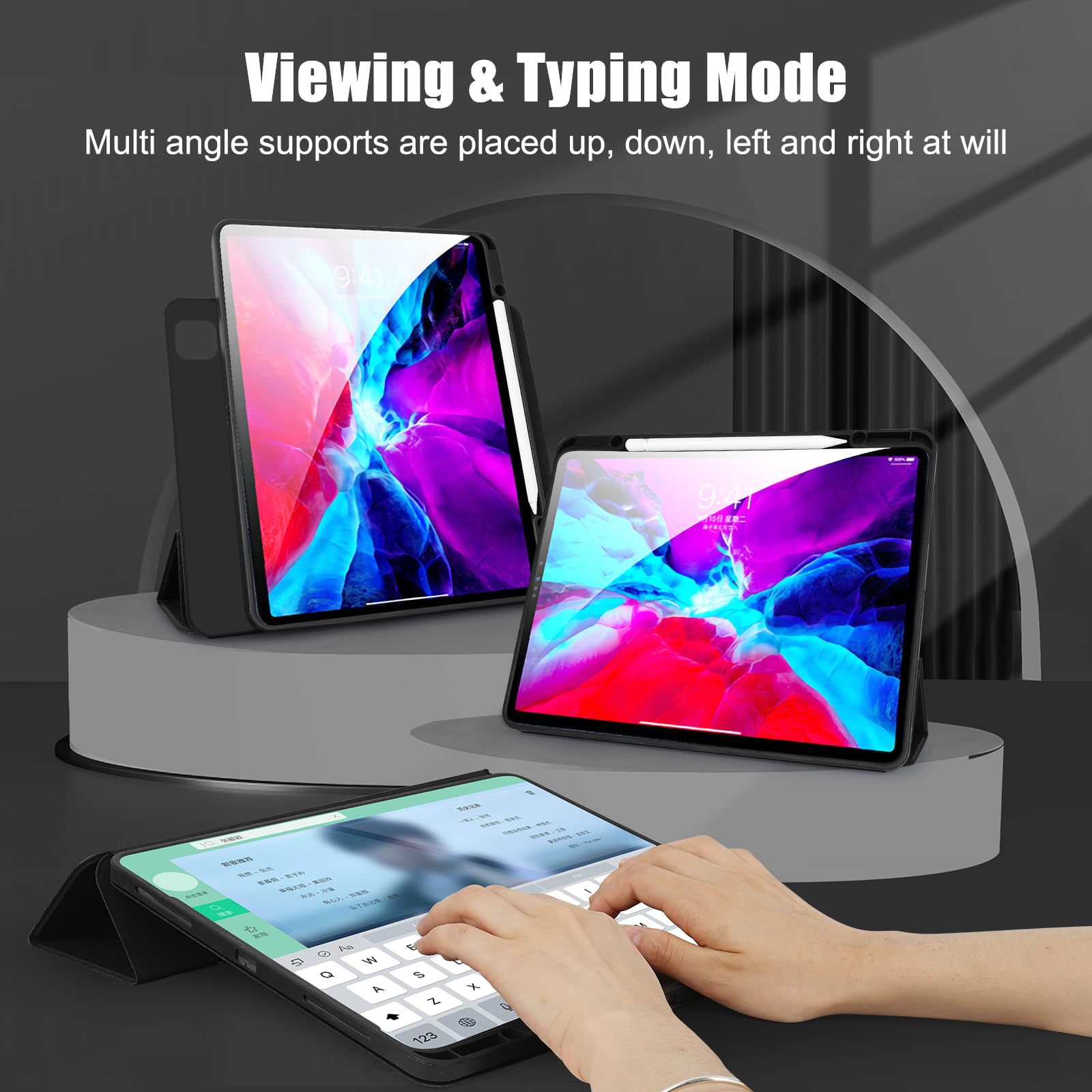 Premium iPad Case 10.2 inch for 9th/8th/7th Generation (2021/2020/2019) & iPad Pro 10.5 inch (2017) - Magnetic Detachable Cover with Apple Pencil Holder, Multi-Angle Stand for Portrait & Landscape Viewing - Perfect for Work, Study, and Entertainment