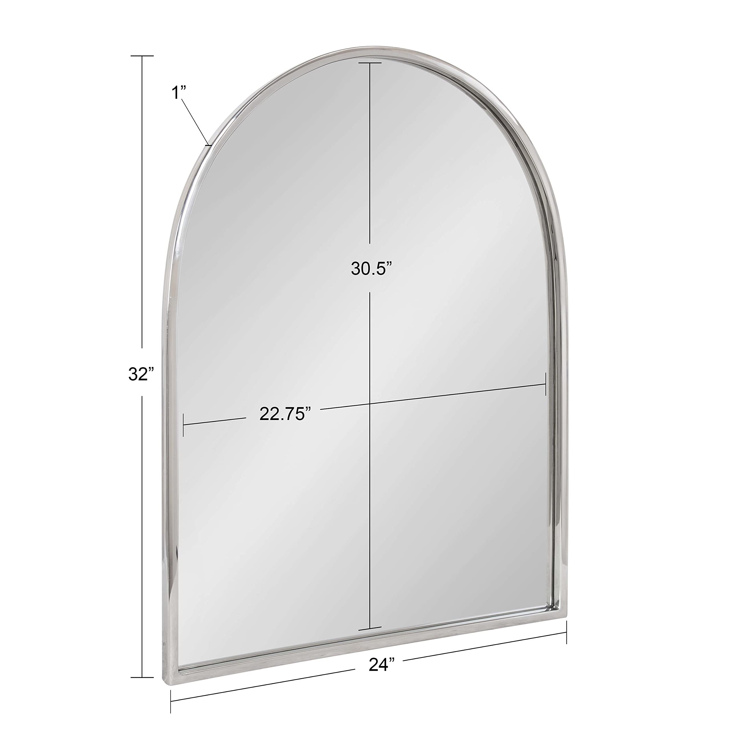Kate & Laurel Rowla Modern Arched Wall Mirror - 24x32 Inches Silver Glam Mirror with Polished Stainless Steel Finish - Elegant Home Decor for Living Room, Bedroom & Entryway