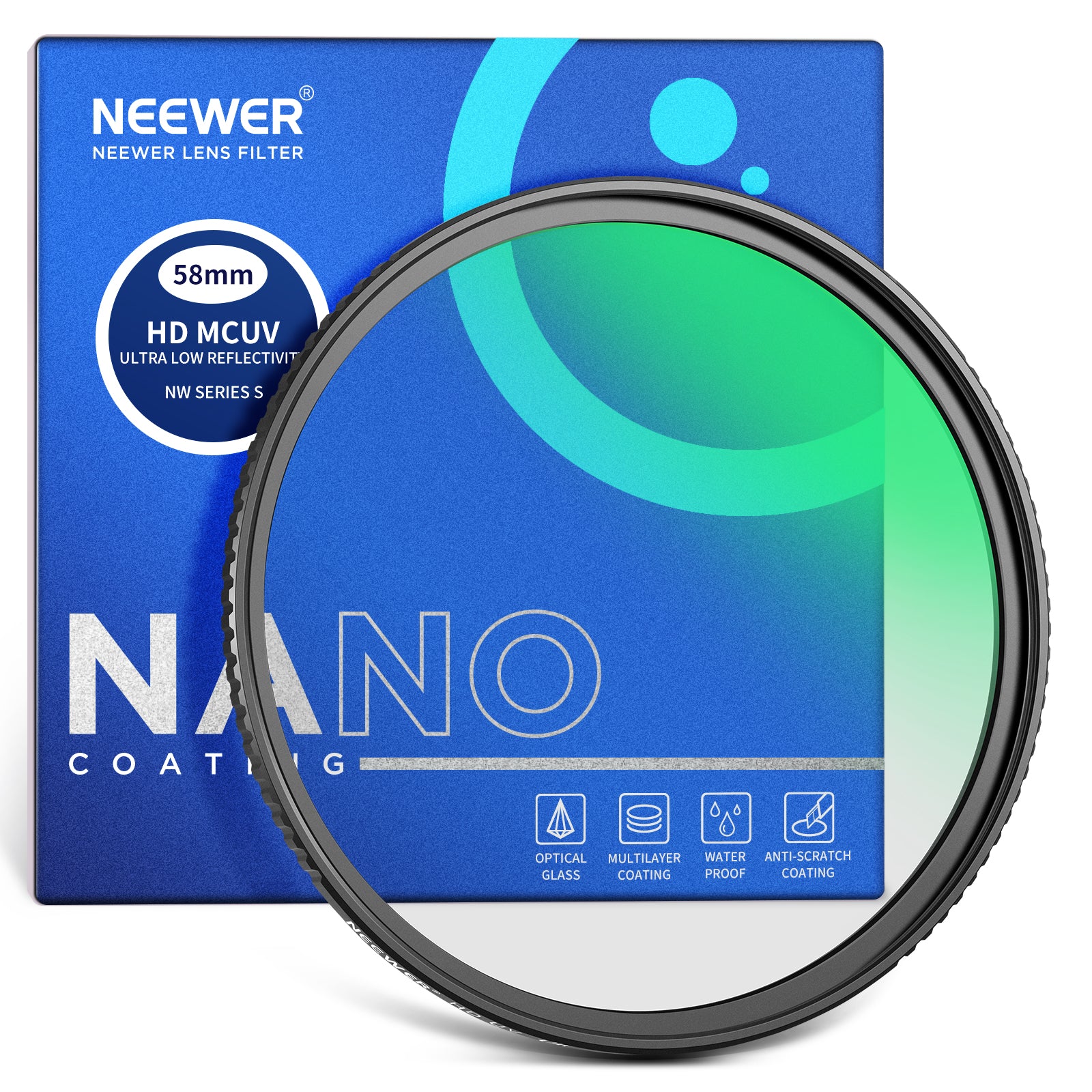 NEEWER Ultra Low Reflectivity UV Lens Filter for DSLR & Mirrorless Cameras - Reduce Glare & Protect Lens for Outdoor Photography & Travel