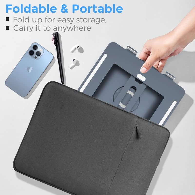 Swivel Laptop Stand for Desk - Adjustable Height, 360° Rotating Base, Foldable Ergonomic Riser, Portable Laptop Holder for MacBook & All 10-17'' Laptops, Grey - Perfect for Home Office, Gaming & Study