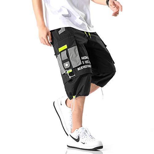 MOKEWEN Men's Techwear Jogger Cargo Shorts with Drawstring Waist & Multiple Pockets - Breathable Streetwear for Gym, Hiking & Casual Wear