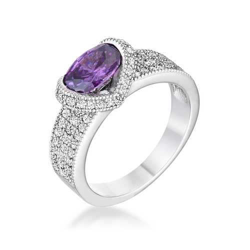 1.6 Carat Oval Amethyst & Cubic Zirconia Ring for Women - Elegant Purple Gemstone Jewelry for Engagement, Wedding, or Special Occasions