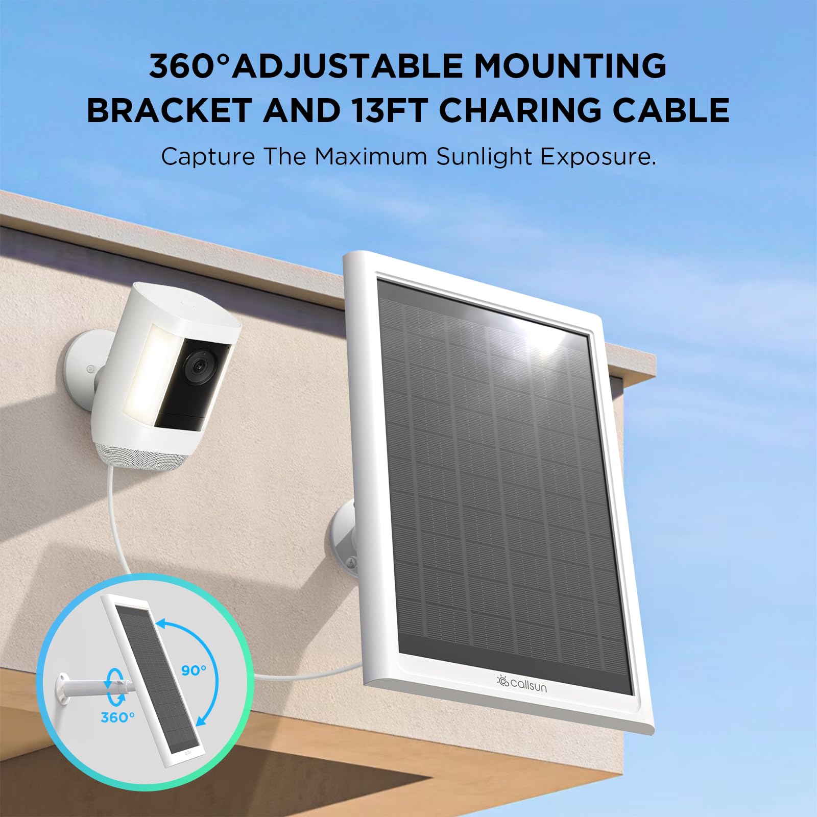 6W Solar Panel for Ring Camera - Waterproof IP68 with 13FT Cable, USB-C & DC3.5mm Ports - Compatible with Ring Stick Up Cam Battery/Pro & Spotlight Cam Battery/Plus/Pro (White) - Perfect for Outdoor Security & Continuous Power Supply