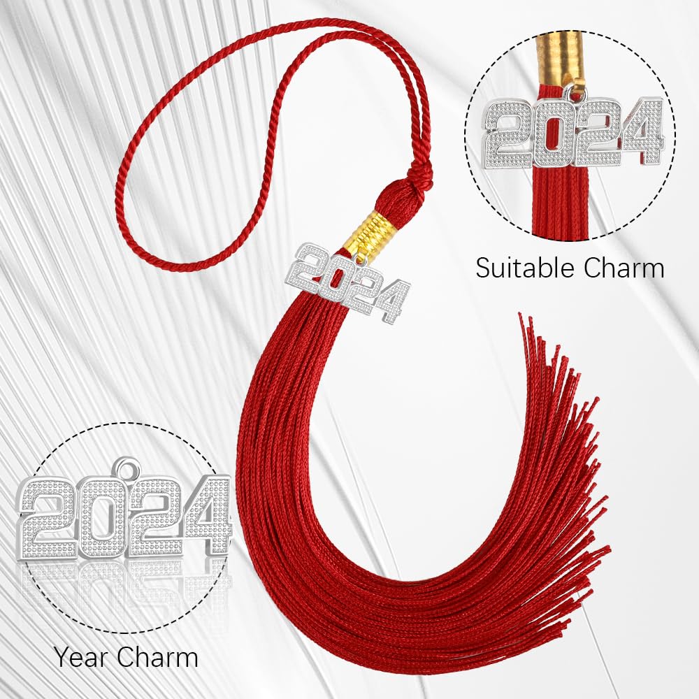 2024 Graduation Charms - Silver 2024 Tassel Charm Pendant for Jewelry Making - Perfect Class of 2024 Graduation Gifts & Keepsakes - Use for Bracelets, Necklaces & DIY Jewelry Projects