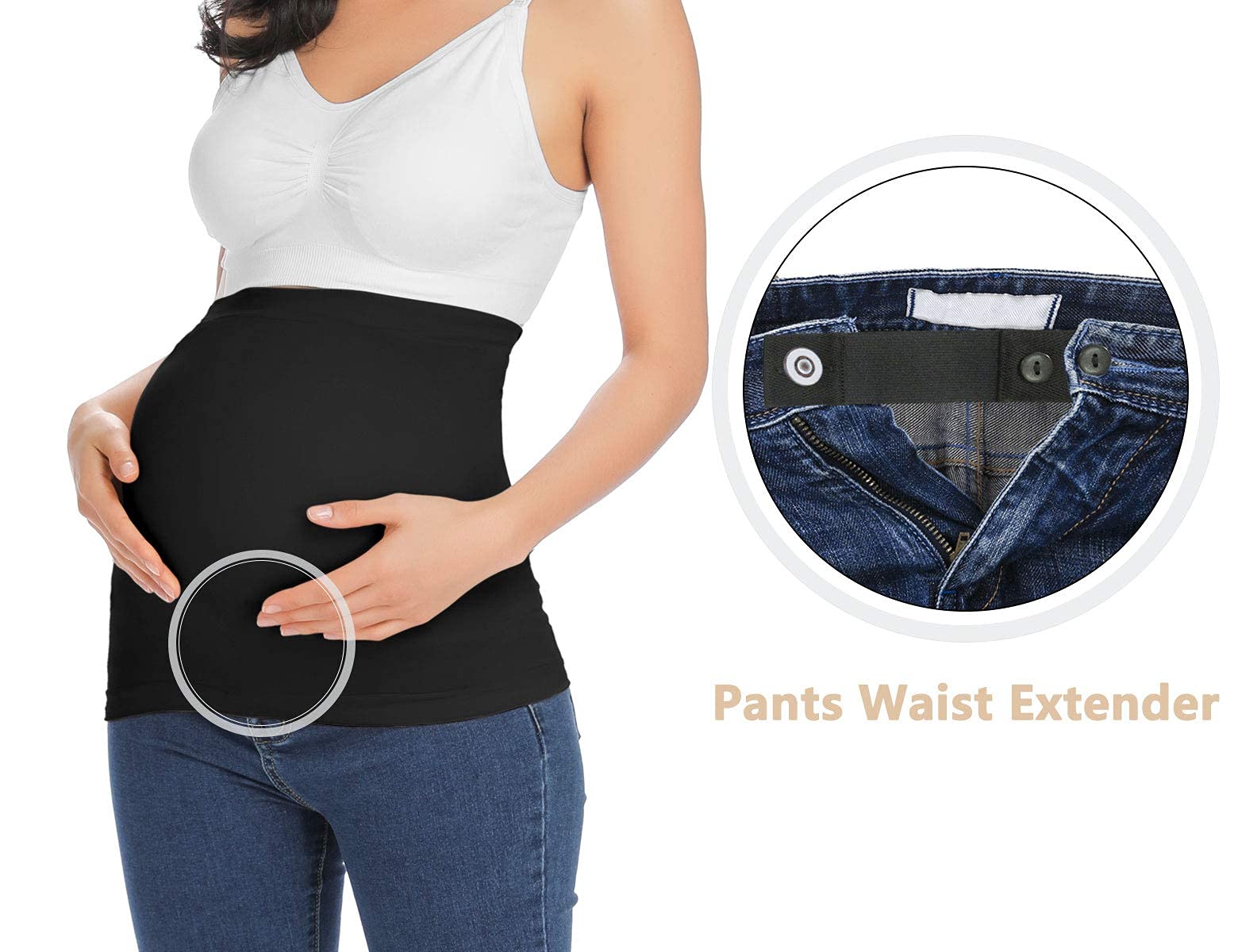 Rheane Maternity Belly Band - Pregnancy Belly Support Band for Comfort & Back Pain Relief - Adjustable Belly Wrap for Expecting Mothers (Black & Navy) - Perfect for Work, Exercise & Daily Activities