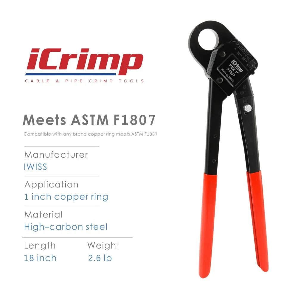 Professional 1 Inch Angled Head PEX Pipe Crimping Tool - F1807 Standard Compliant for Copper PEX Crimp Rings | Perfect for Plumbing, HVAC, and Water Supply Installations