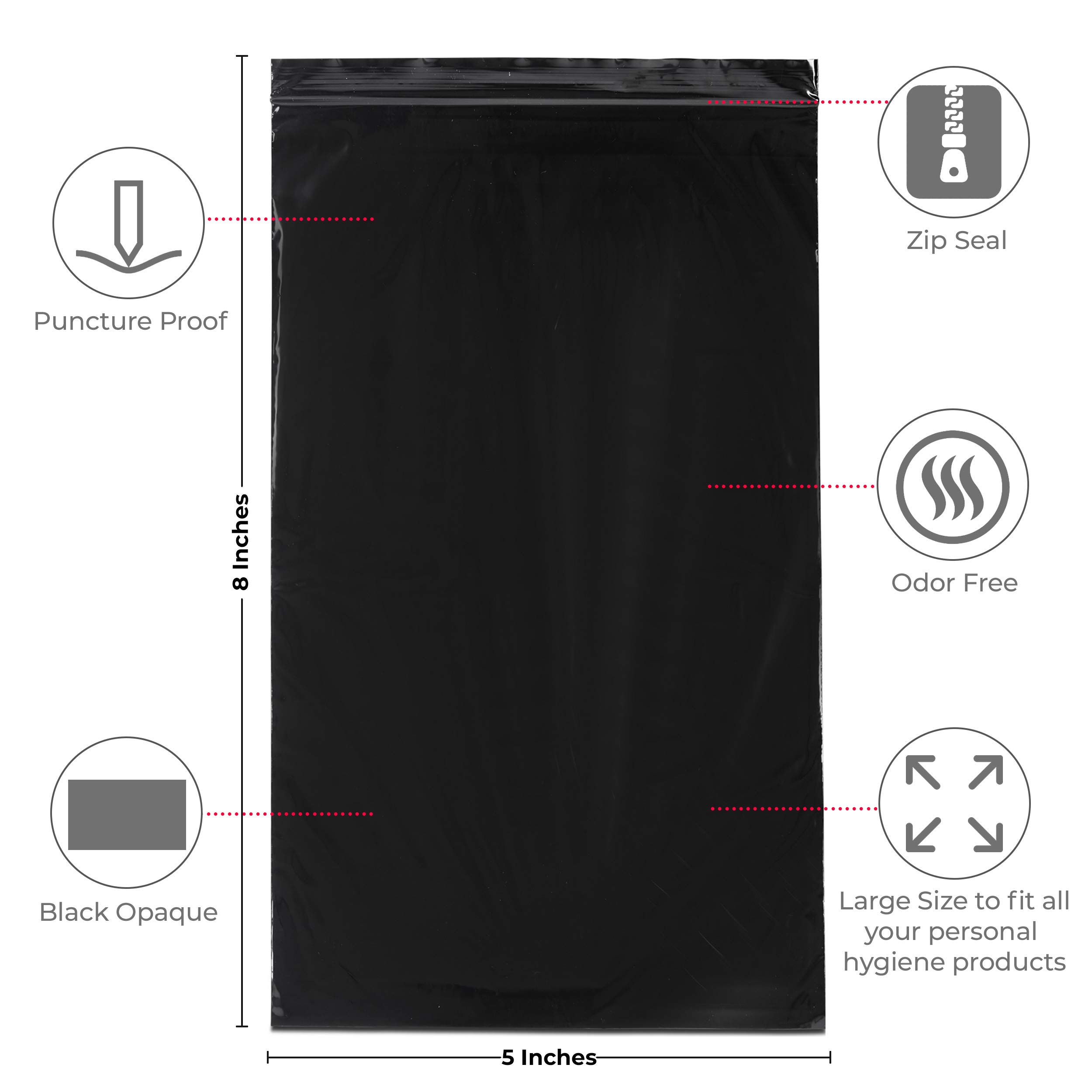 **100 Black Opaque Feminine Hygiene Disposal Bags - Discreet Sanitary Waste Bags for Tampons, Pads & Liners with Travel Pouch (Pink) - Perfect for Travel, Gym & Public Restrooms**