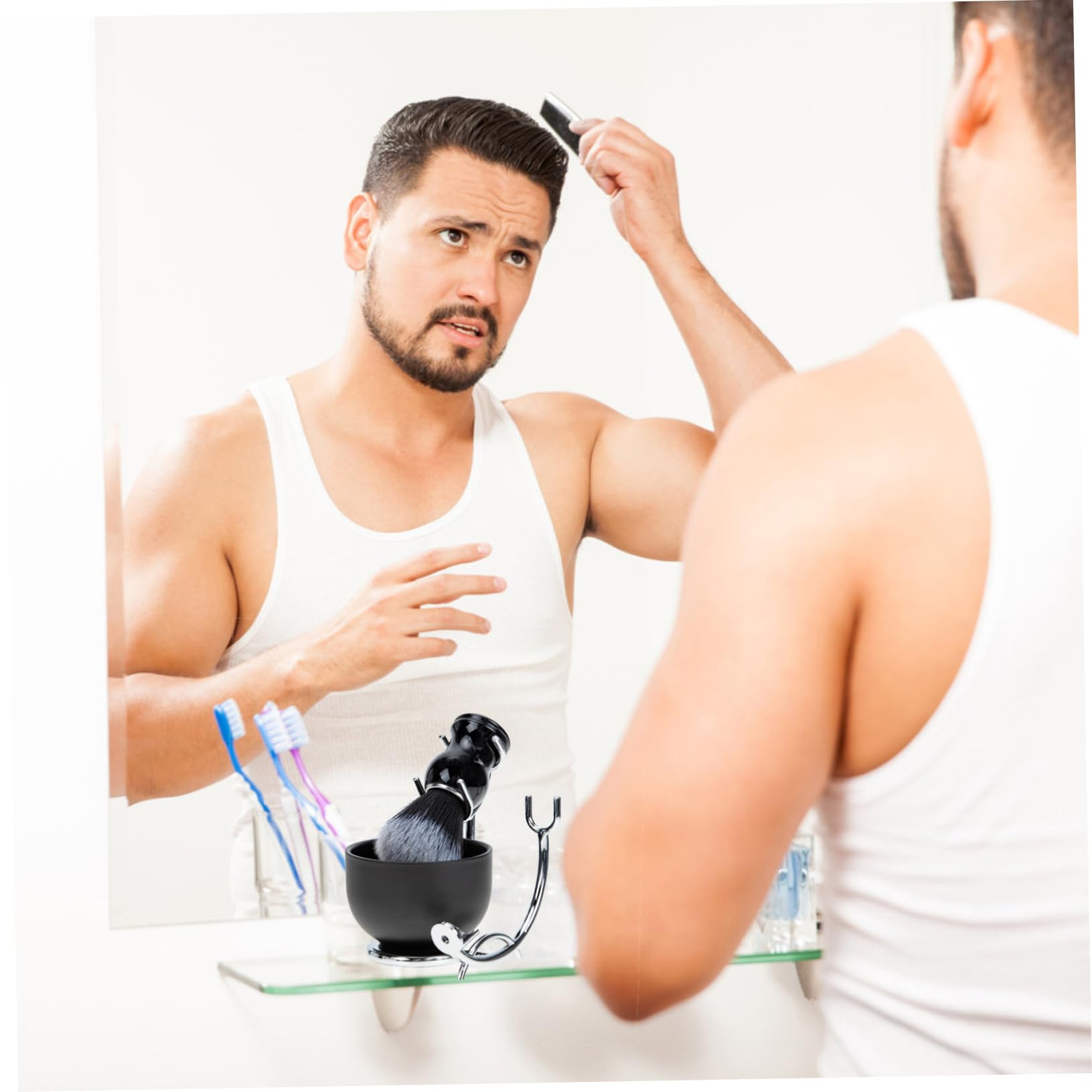 Premium Men's Shaving Kit - Natural Bristle Shave Brush & Bowl Set with Barber Brush Holder - Perfect for Wet Shaving, Beard Care & Grooming Gifts - Ideal for Home Use, Barber Shops & Travel Grooming Essentials