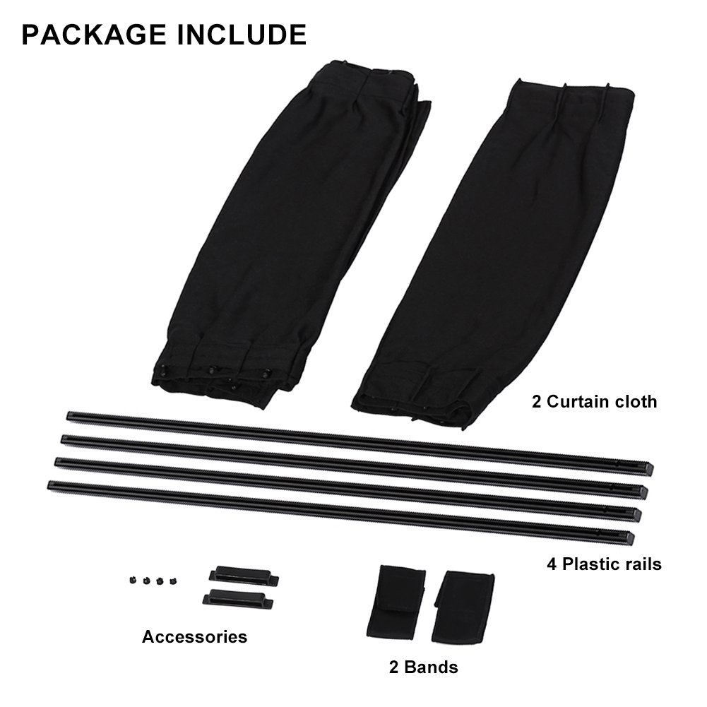 2Pcs Black Car Side Window Curtains - Foldable Sun Shade, Removable & Slidable for UV Protection - Perfect for Road Trips, Baby Safety & Summer Driving