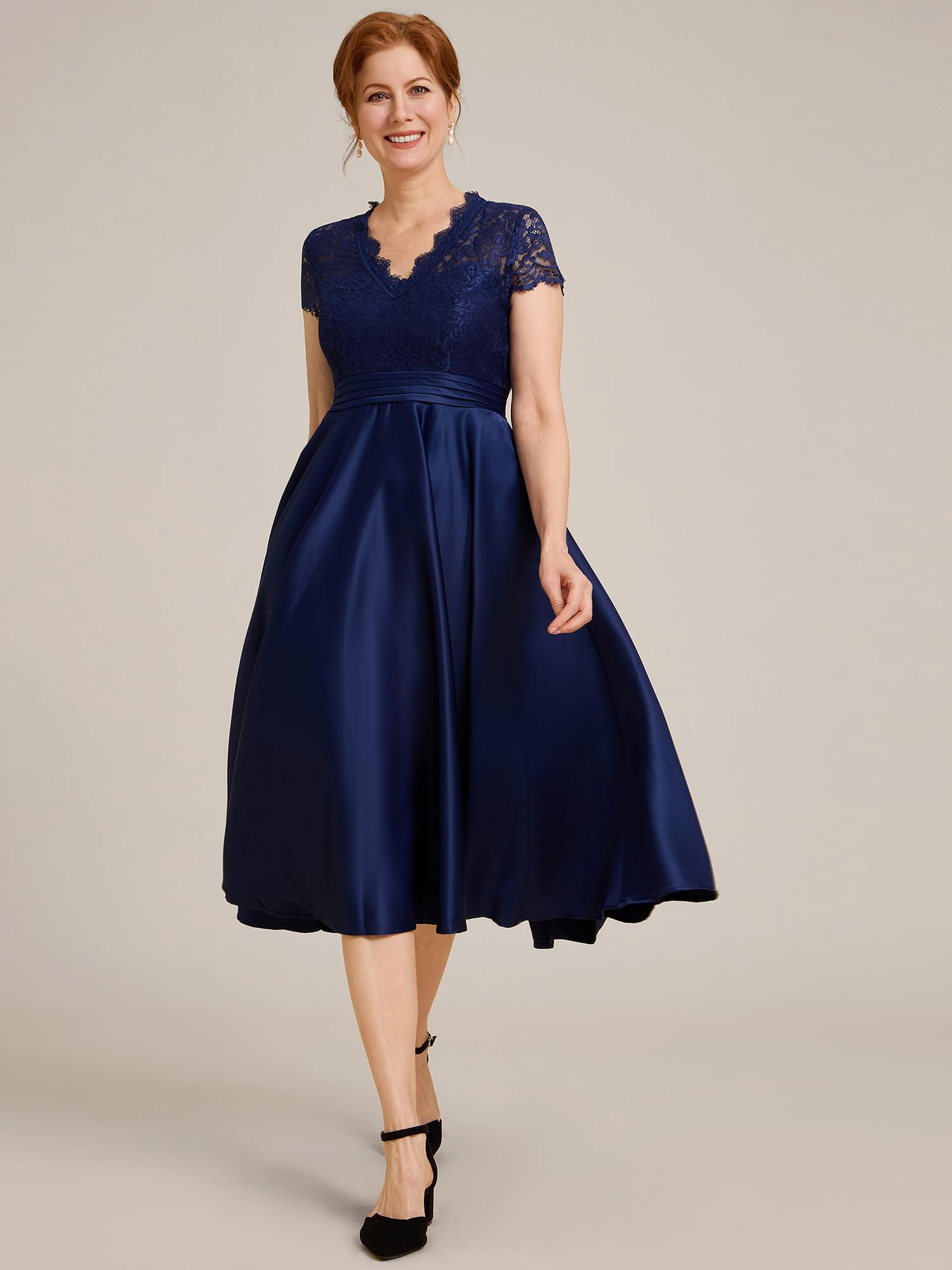 Ever-Pretty Women's A-Line Lace V-Neck See-Through Pleated Cocktail Dress - Perfect for Weddings, Parties & Special Occasions | Elegant Formal Evening Gown for Bridal Shower, Prom & Black Tie Events