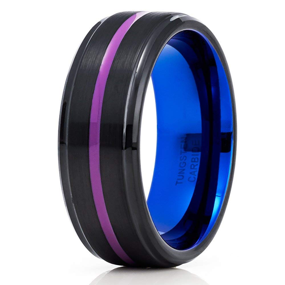 Black & Purple Tungsten Carbide Ring for Men & Women - 8mm Comfort Fit Wedding Band - Hypoallergenic & Scratch Resistant Jewelry - Perfect for Engagement, Anniversary & Everyday Wear - Ideal Gift for Couples, Professionals & Fashion Lovers - Great for Weddings, Date Nights, Special Occasions & Office Wear - Perfect for Business Meetings, Romantic Dinners and Formal Events - Stylish Choice for Work, Travel & Outdoor Activities