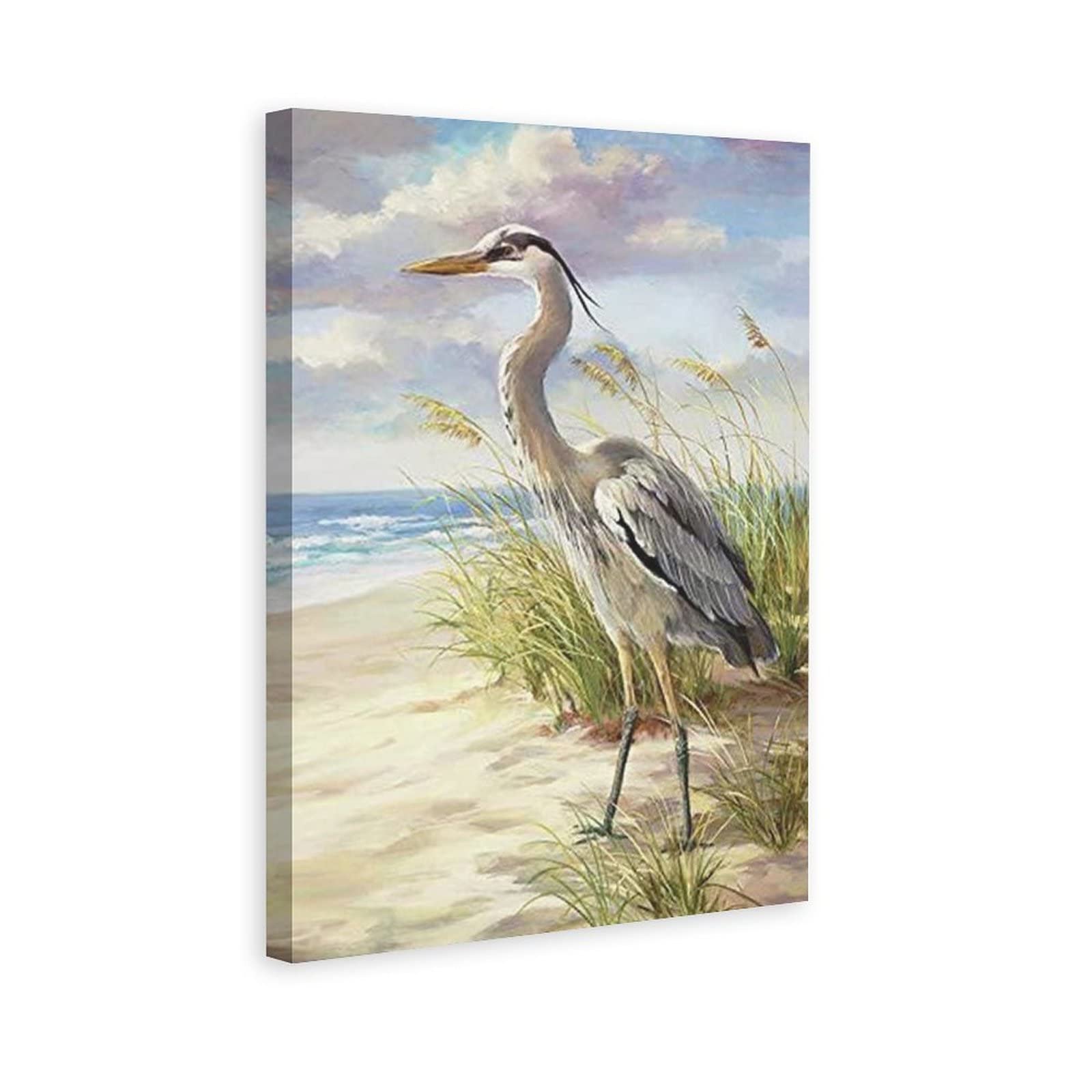 Great Blue Heron Coastal Painting - Stretched Canvas Wall Art Print (20x30 inches/50x75cm) for Living Room, Bedroom & Office Decor | Beach Theme Home Décor | Perfect for Coastal, Nautical or Nature-Inspired Interiors