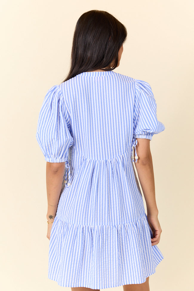 Faith In You Blue Striped Collared Mini Dress - Women's Summer Casual Flowy Short Sleeve Party Dress for Beach, Date Night & Vacation