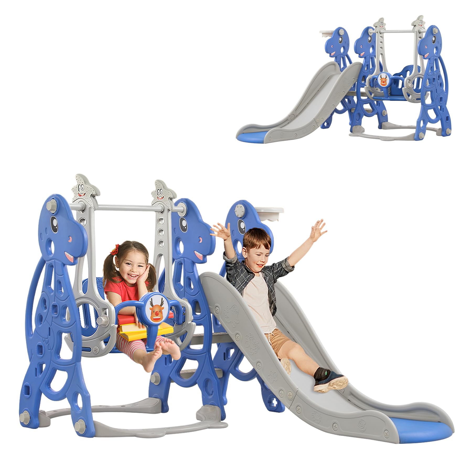 **4-in-1 Kids Play Slide with Basketball Hoop, Swing & Climbing Tower - Indoor & Outdoor Toddler Slide for Ages 1+ - Perfect for Backyard, Garden & Playroom Fun**