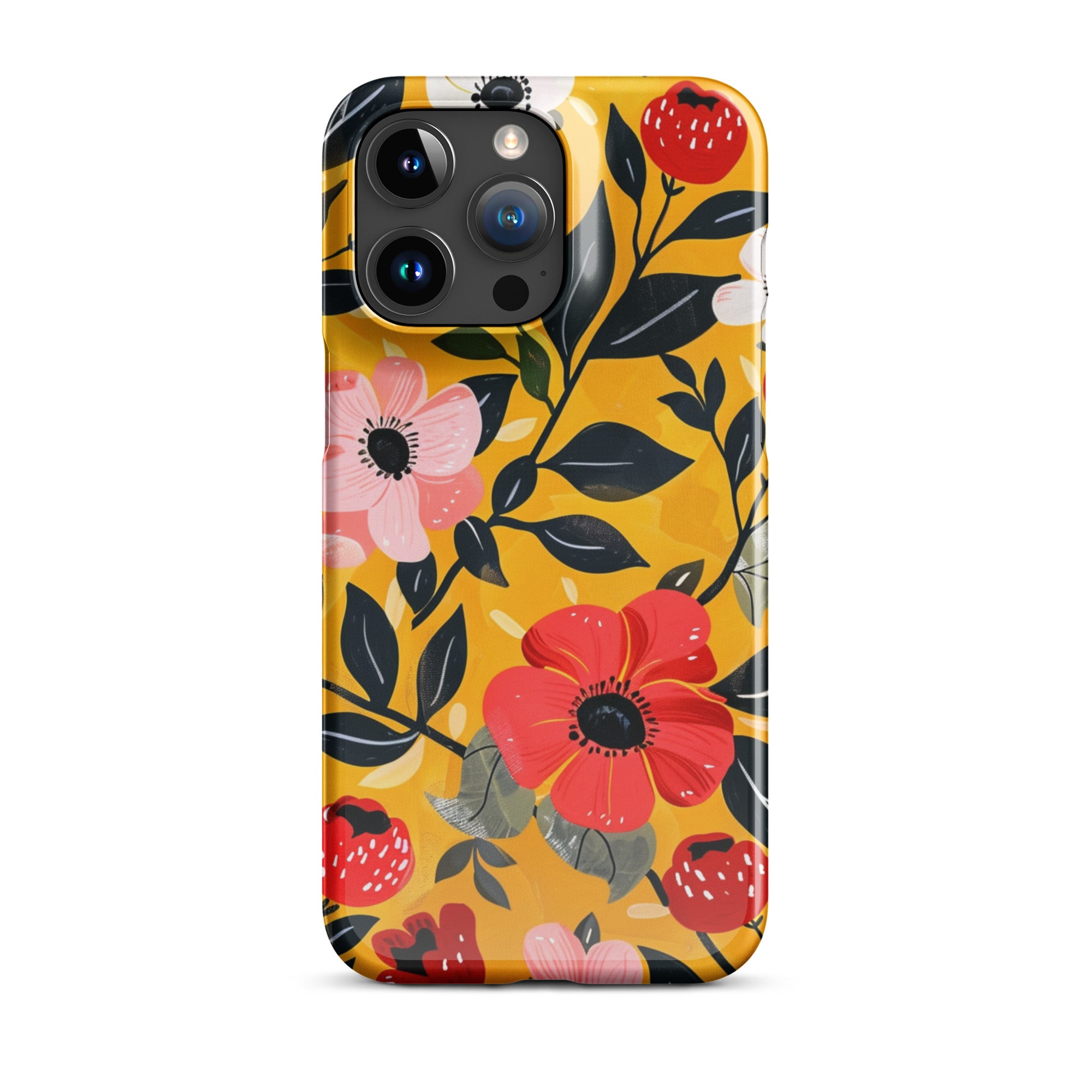 Floral 3-Snap Protective Case for iPhone 14/13/12/11 - Slim Fit with Secure Snap Closure - Perfect for Everyday Use, Work, and Travel