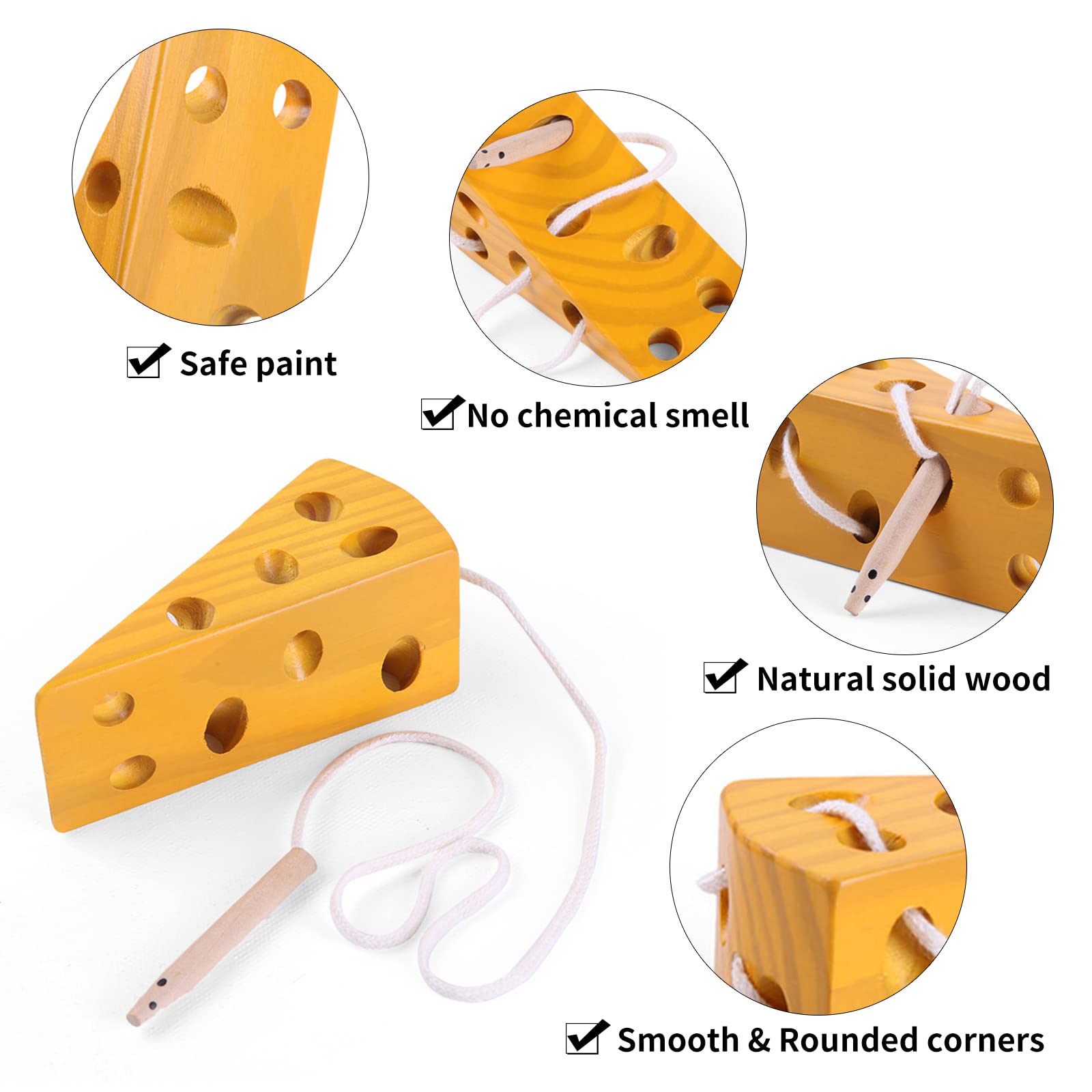 Montessori Wooden Lacing Toys for Toddlers - Early Learning Caterpillar & Cheese Puzzle Set, Educational Wood Block Toys for Boys & Girls | Perfect for Preschool Activities, Fine Motor Skills Development & Montessori Classroom Use