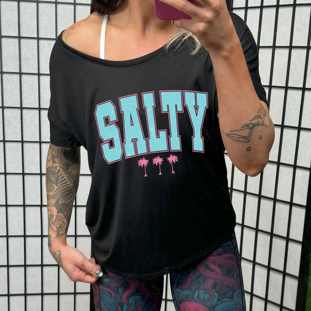 Salty Palm Trees Slouchy T-Shirt - Soft Relaxed Fit Casual Tee for Beach Vacation & Summer Outfits