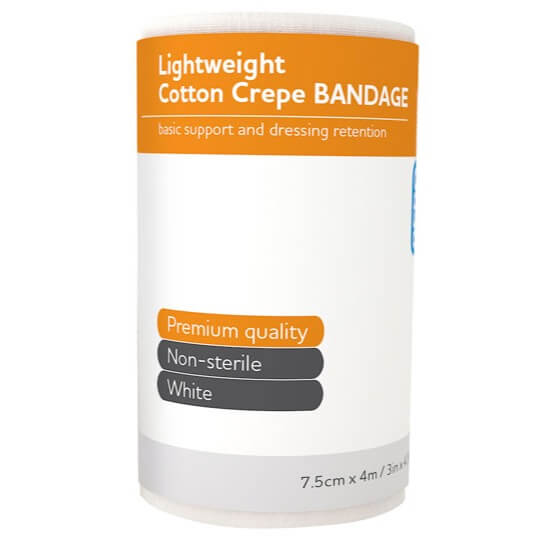 Premium Light Cotton Crepe Bandages 7.5cm x 4m (3in x 4.3yd) - 12 Pack for First Aid, Sports Injuries & Wound Care