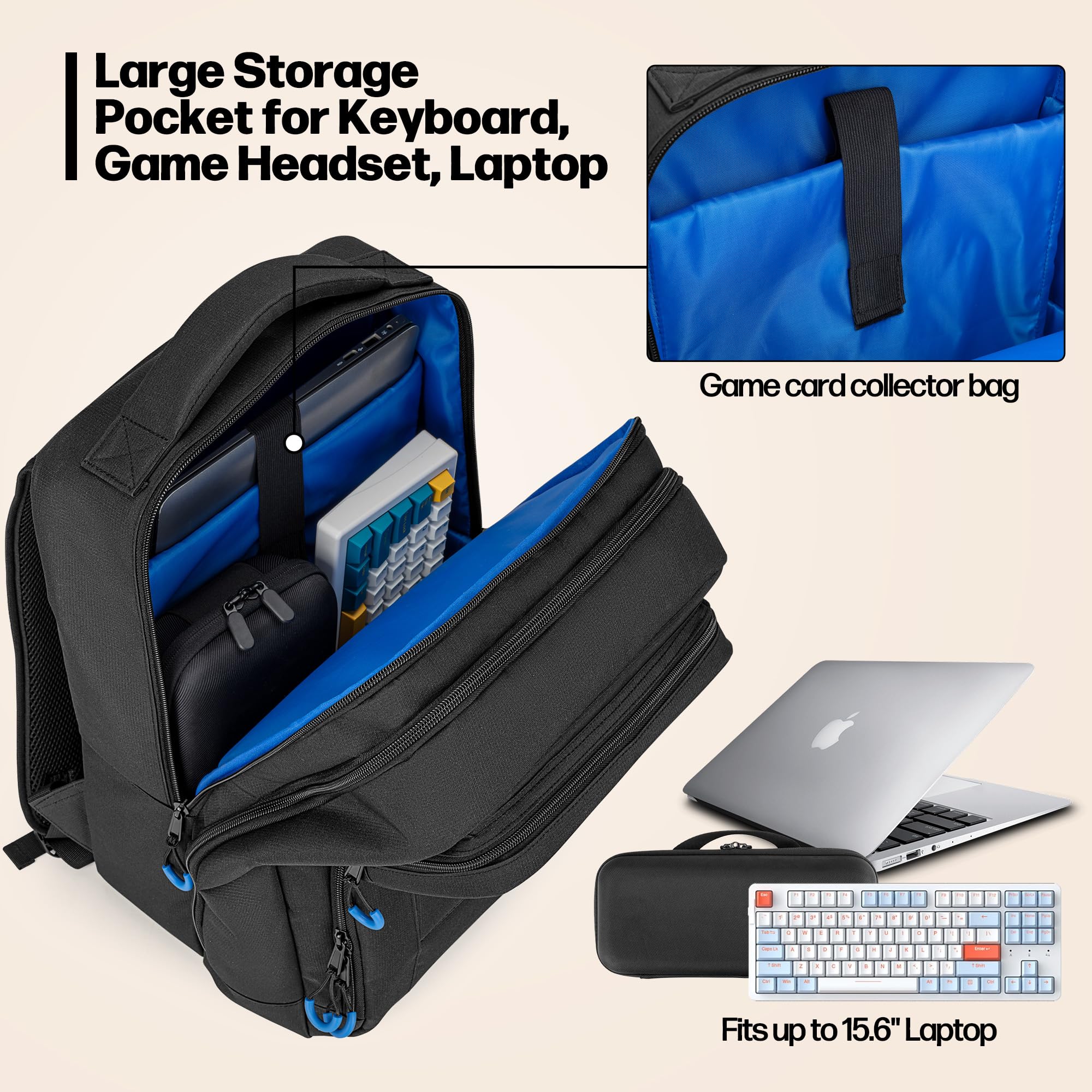 Steam Deck Backpack - Travel Case with Game Card Holder, Multiple Pockets for Headset, Docking Station & Controllers (Patent Design) - Perfect for Gaming On-The-Go & Travel Accessories