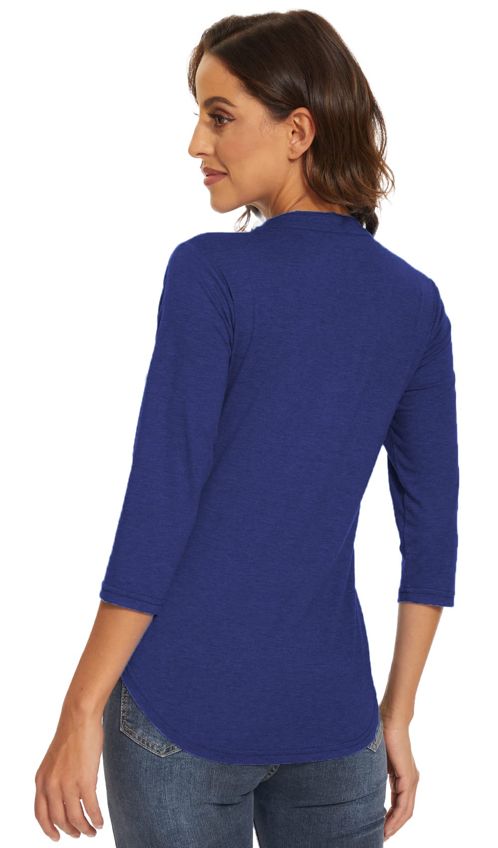 Women's 3/4 Sleeve V-Neck Collared T-Shirts - Professional Work Blouses & Casual Tops for Office, Business Meetings & Everyday Wear