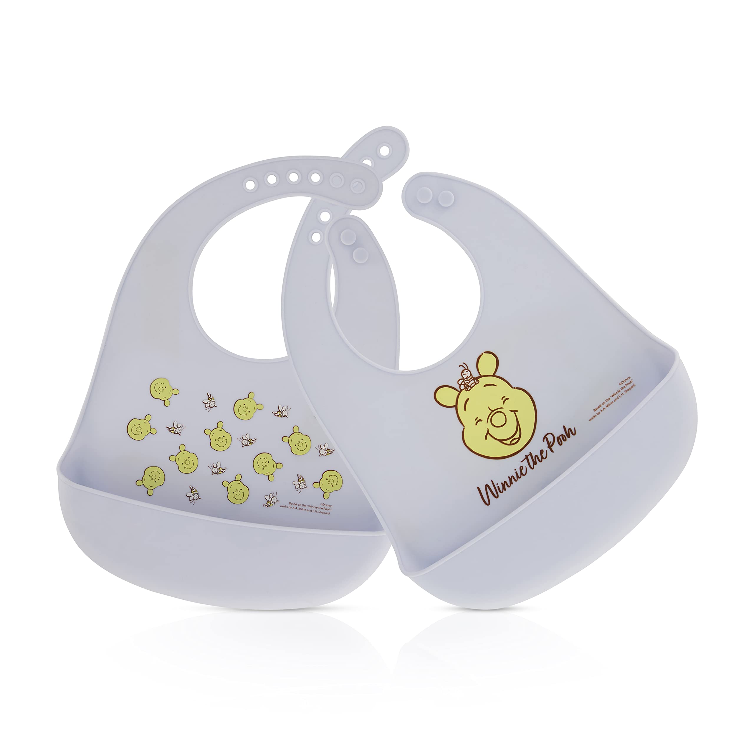 Disney 2-Pack Unisex Baby & Toddler Silicone Bibs with Food Catcher - Soft Waterproof Feeding Bibs for Mess-Free Mealtime - Perfect for Infants & Kids at Home, Restaurants or Travel