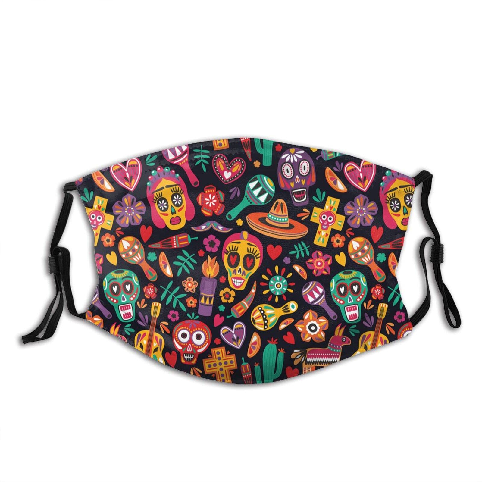 Mexican Day of Dead Skull Face Mask - Washable & Reusable for Adults