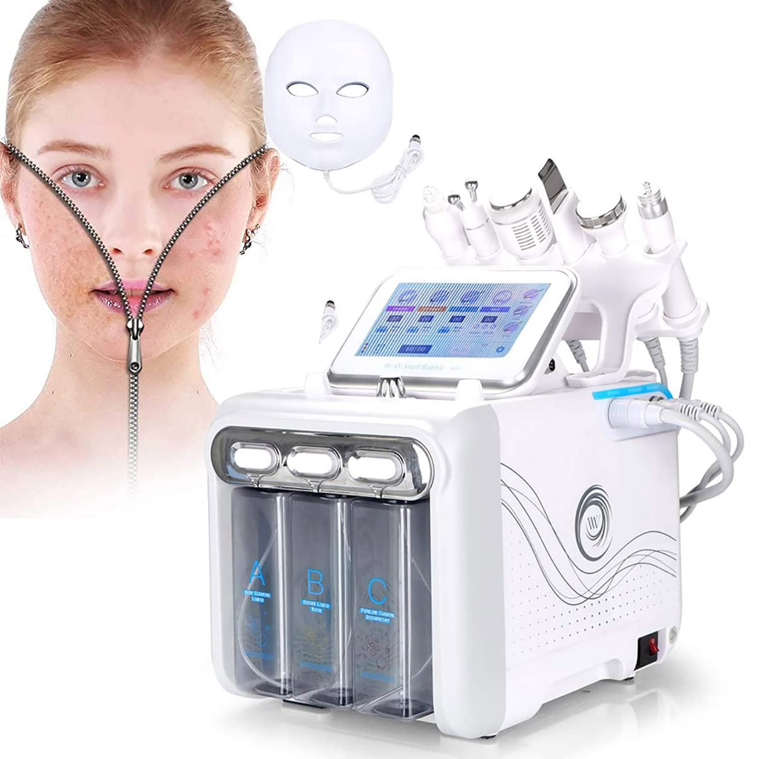 My's Beauty 7-in-1 Hydrogen Oxygen Facial Machine - Diamond Microdermabrasion, LED Mask & HydraFacial Bubble Cleansing for Skin Rejuvenation | At-Home Spa & Professional Skincare Treatment