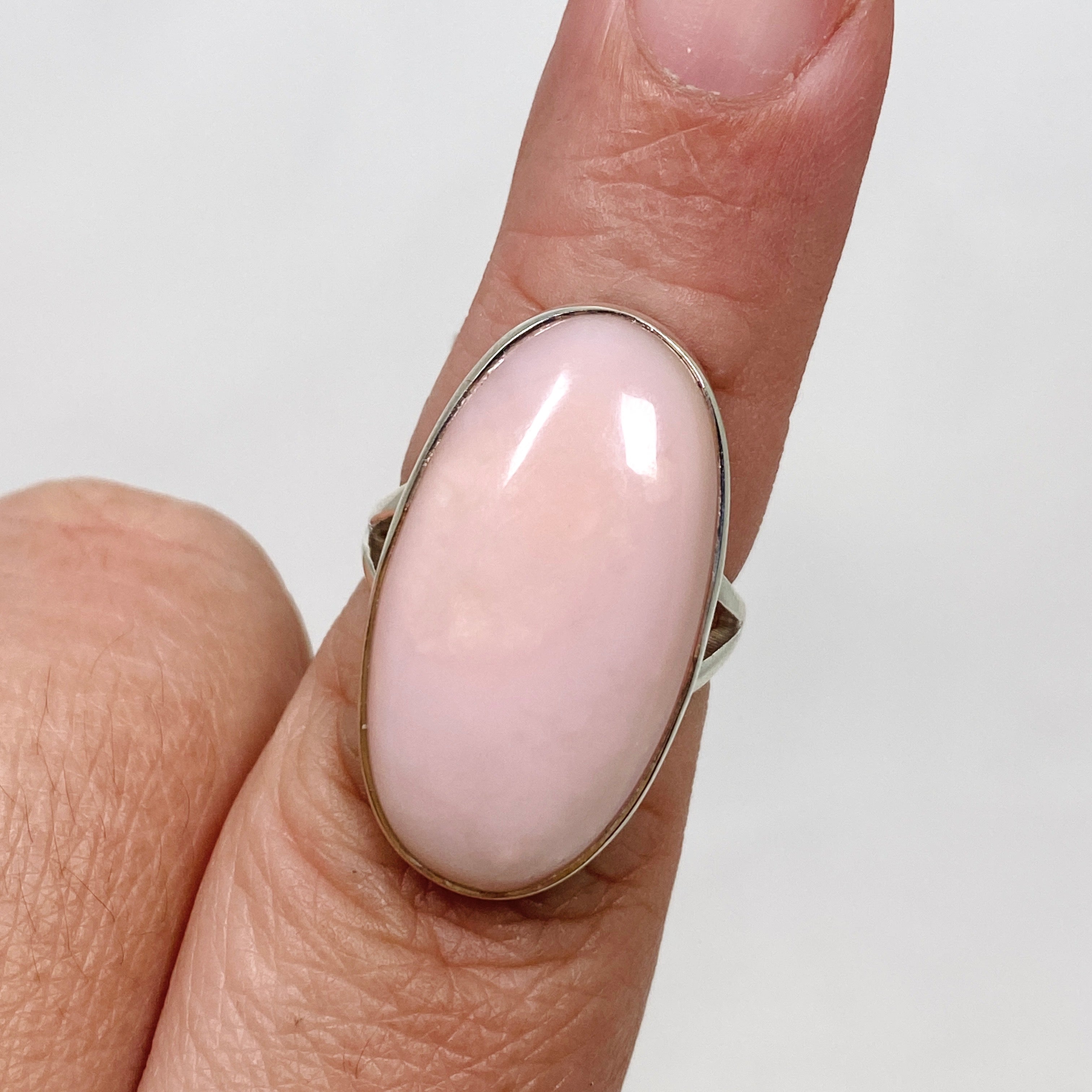 Pink Opal Oval Cabochon Split Band Ring Size 7 KRGJ3307 - Elegant Gemstone Jewelry for Women, Perfect for Weddings, Parties & Everyday Wear