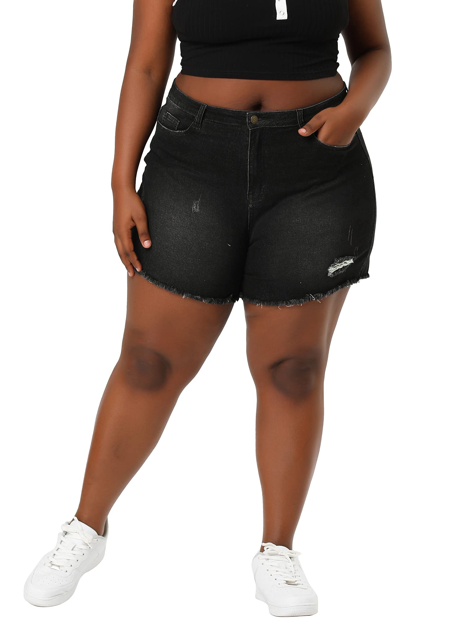 Agnes Orinda Women's High Waisted Ripped Stretchy Denim Shorts - Plus Size Jean Shorts for Summer | Casual Outfit, Beach Wear & Street Style Fashion