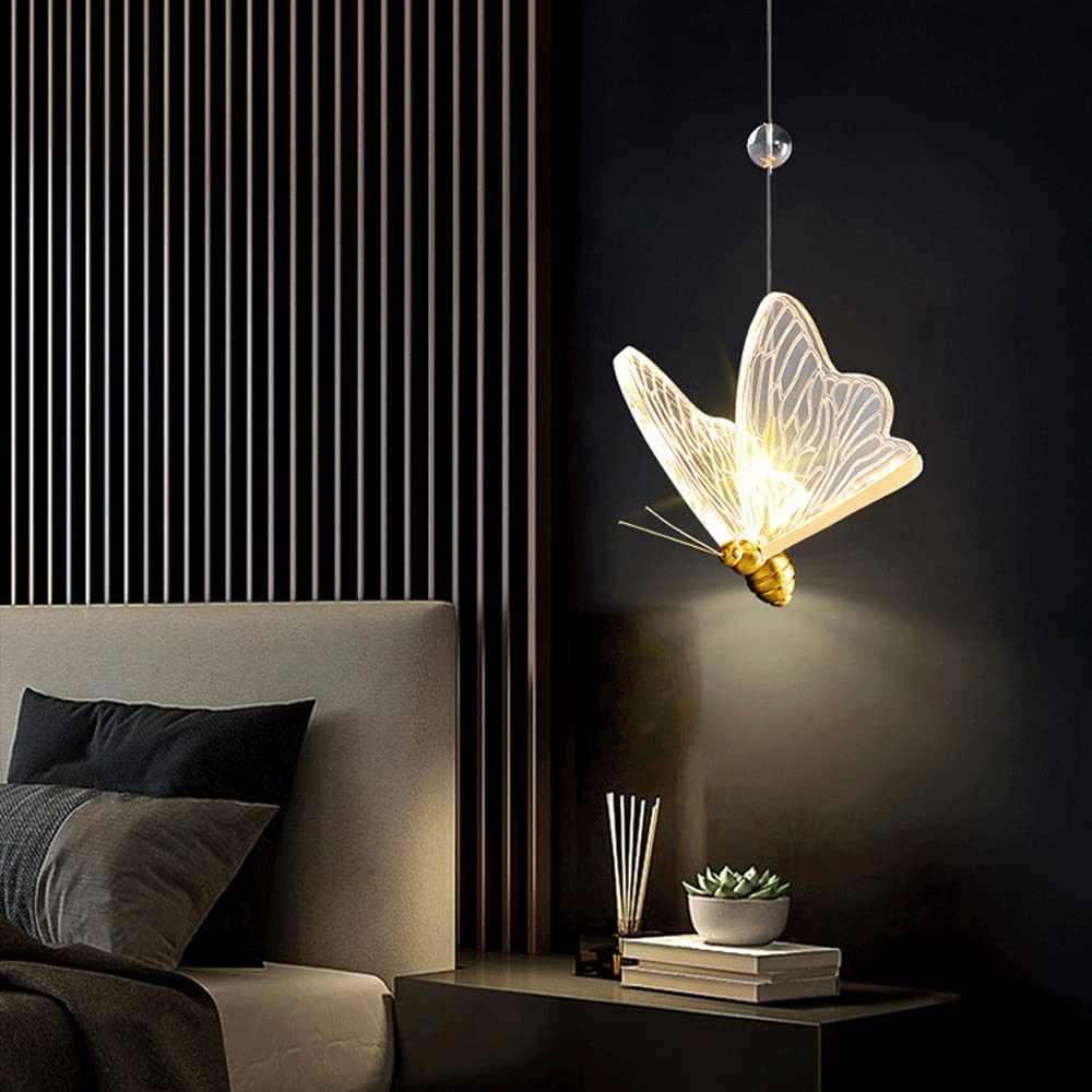 Modern Butterfly Pendant Light Fixture - 1-Light Warm White Ceiling Chandelier for Dining Room, Kitchen Island, Bedroom & Kids Room | Creative Hanging Lamp for Home Decor & Ambient Lighting