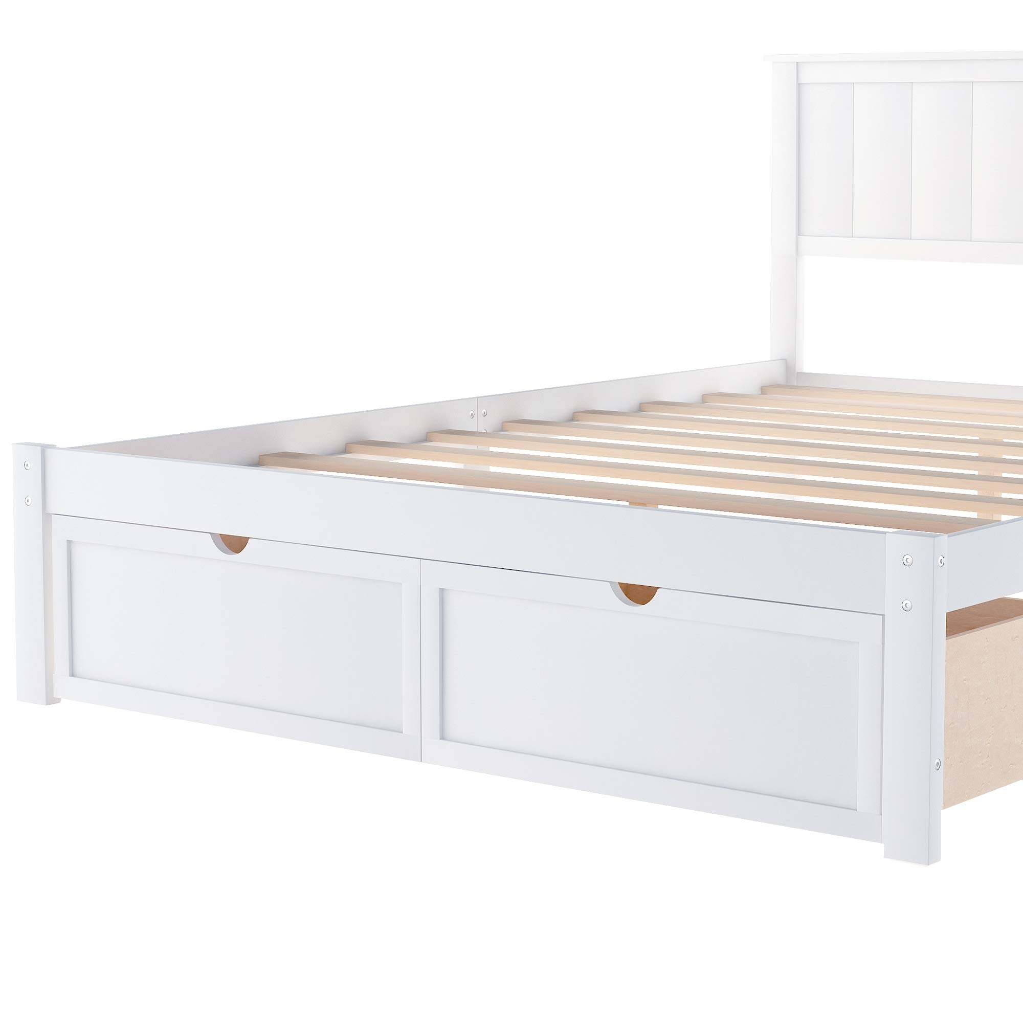 Rhomtree Wood Bed Frame with Storage Drawers - Platform Bed for Small Spaces, Easy Assembly (White, Full) - Perfect for Apartments & Guest Rooms