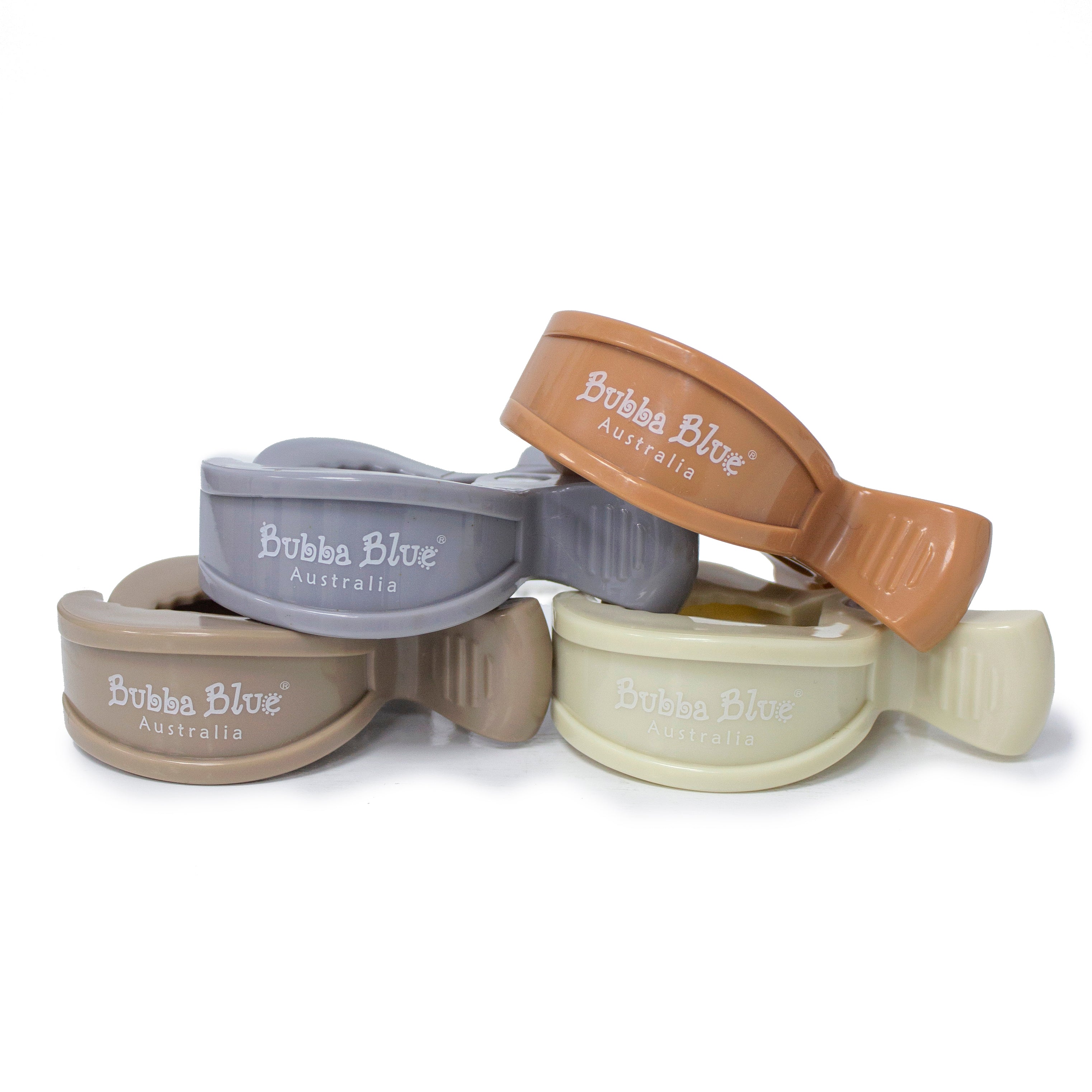 4-Pack Unisex Pram Clips - Grey, Sand, Nutmeg & Terracotta | Secure Baby Stroller Accessories for Shopping Trips & Outdoor Adventures