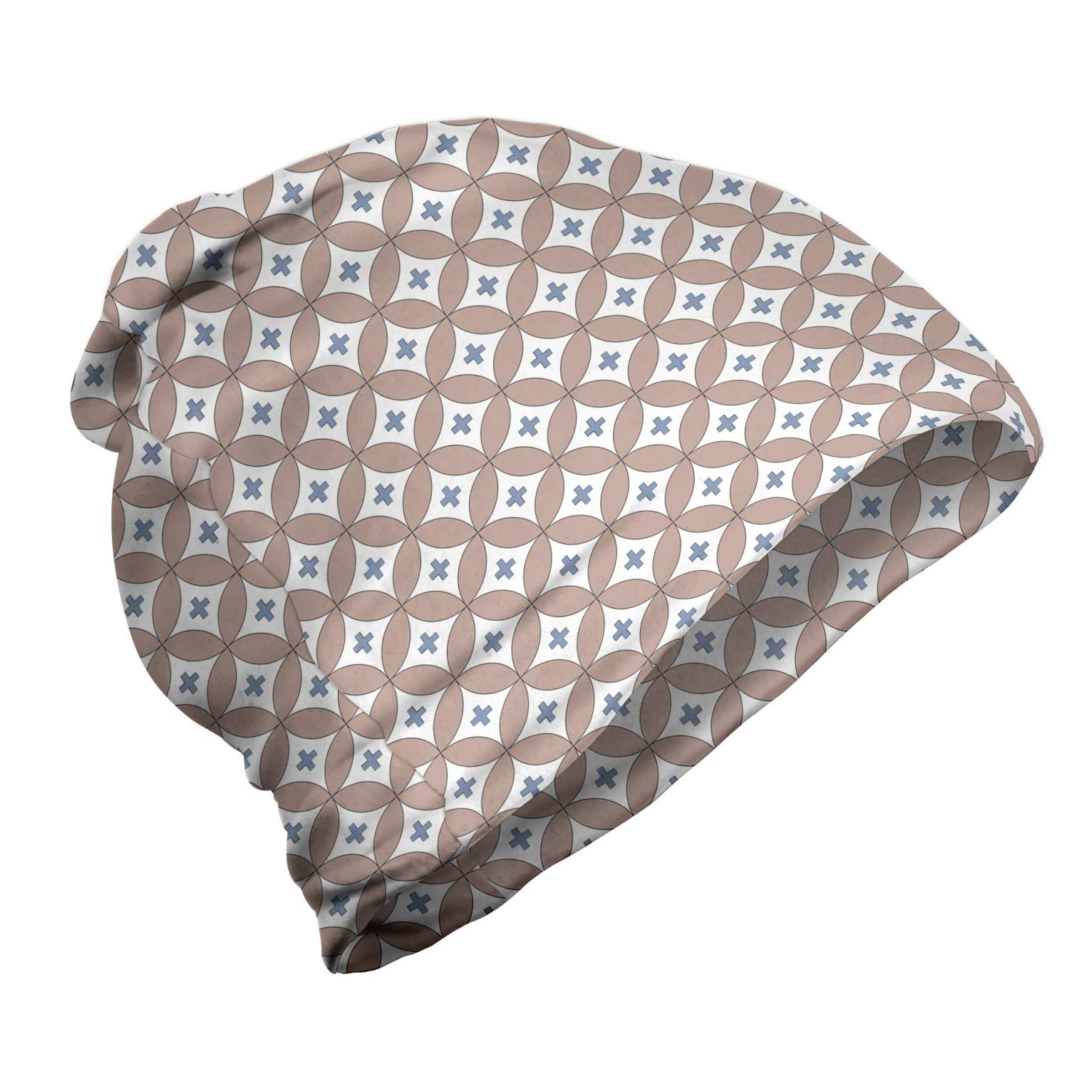 Ambesonne Unisex Winter Beanie Hat - Stylish Circles & Plus Signs Design for Men & Women - Perfect for Hiking, Camping & Outdoor Adventures