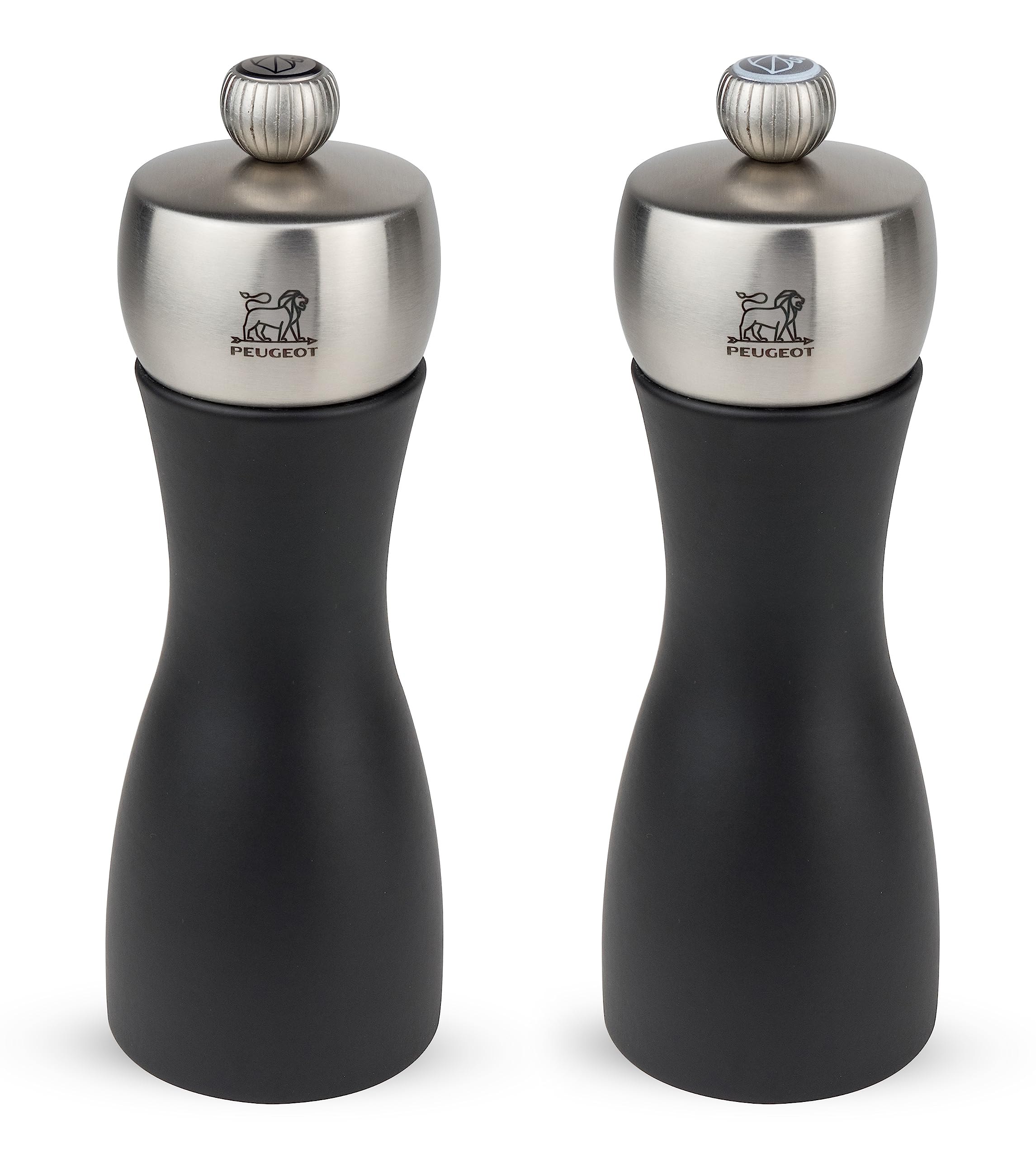 Premium Peugeot Fidji 6-Inch Black Matte Salt and Pepper Mill Set - Durable French-Made Grinders for Gourmet Cooking & Fine Dining