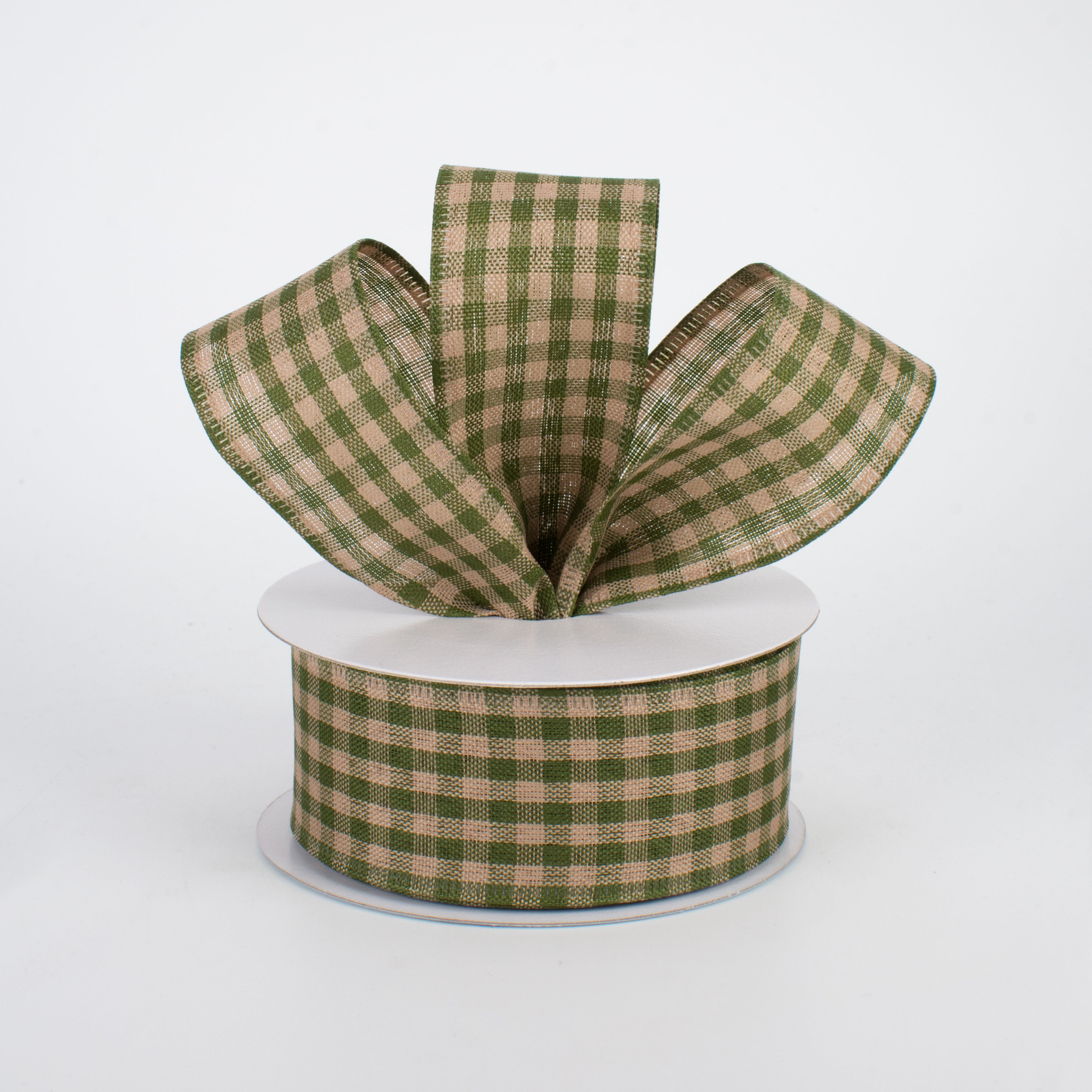 1.5 Inch Primitive Gingham Check Ribbon - Moss Green & Tan Cotton Craft Ribbon (10 Yards) for DIY Gift Wrapping, Scrapbooking, and Home Decor