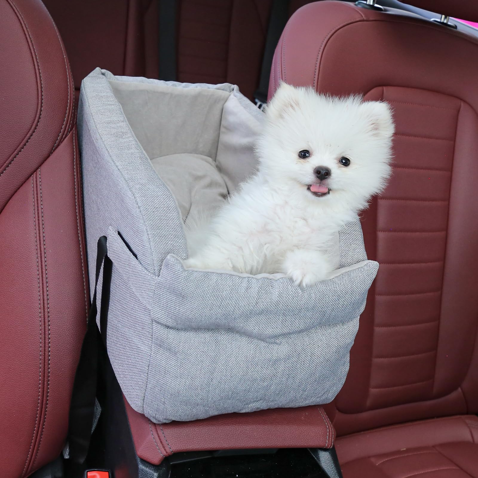 Premium Dog Car Seat Center Console - Adjustable Pet Booster Seat for Small Dogs & Cats Up to 22lbs - Safe Travel Accessory for Cars, SUVs & Road Trips