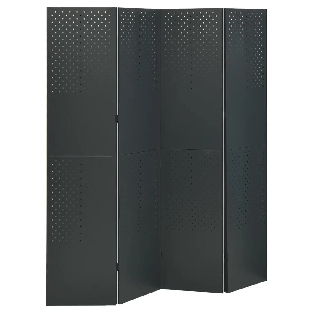 SKM 4-Panel Room Divider Screen - 63x70.9 Inch Steel Frame Privacy Partition for Home & Office - Anthracite Grey Space Separator for Bedroom, Living Room, or Studio
