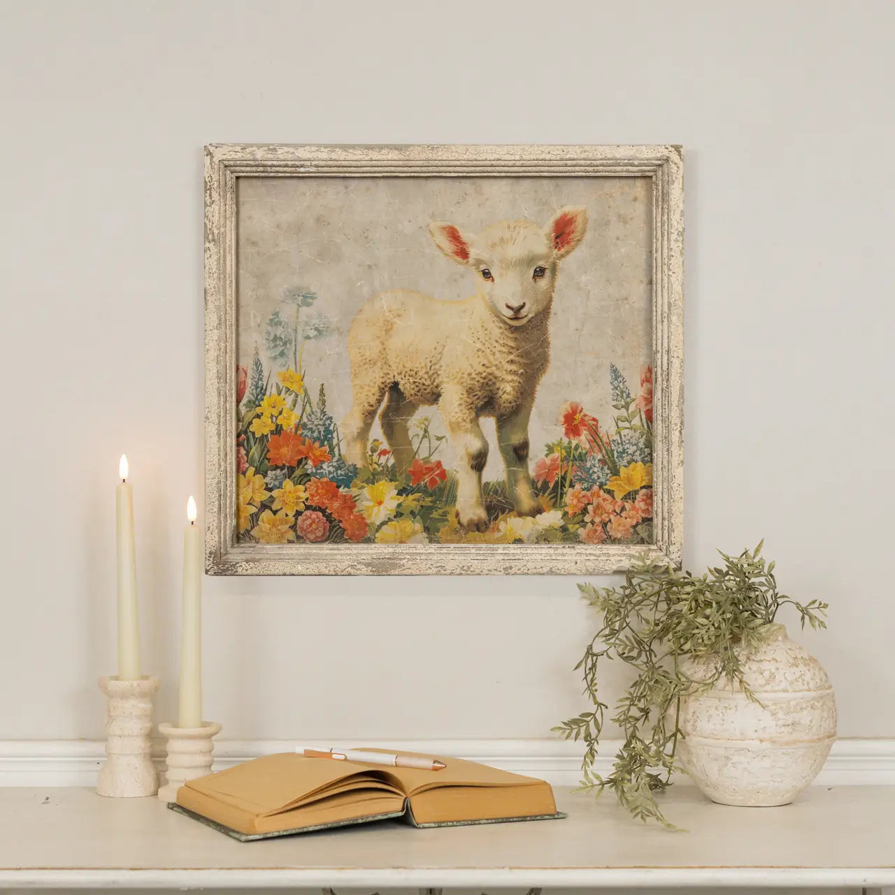 Framed Baby Lamb Print Wall Art - Cute Nursery Decor for Baby Room, Kids Bedroom & Playroom - Perfect Gift for New Parents & Baby Showers