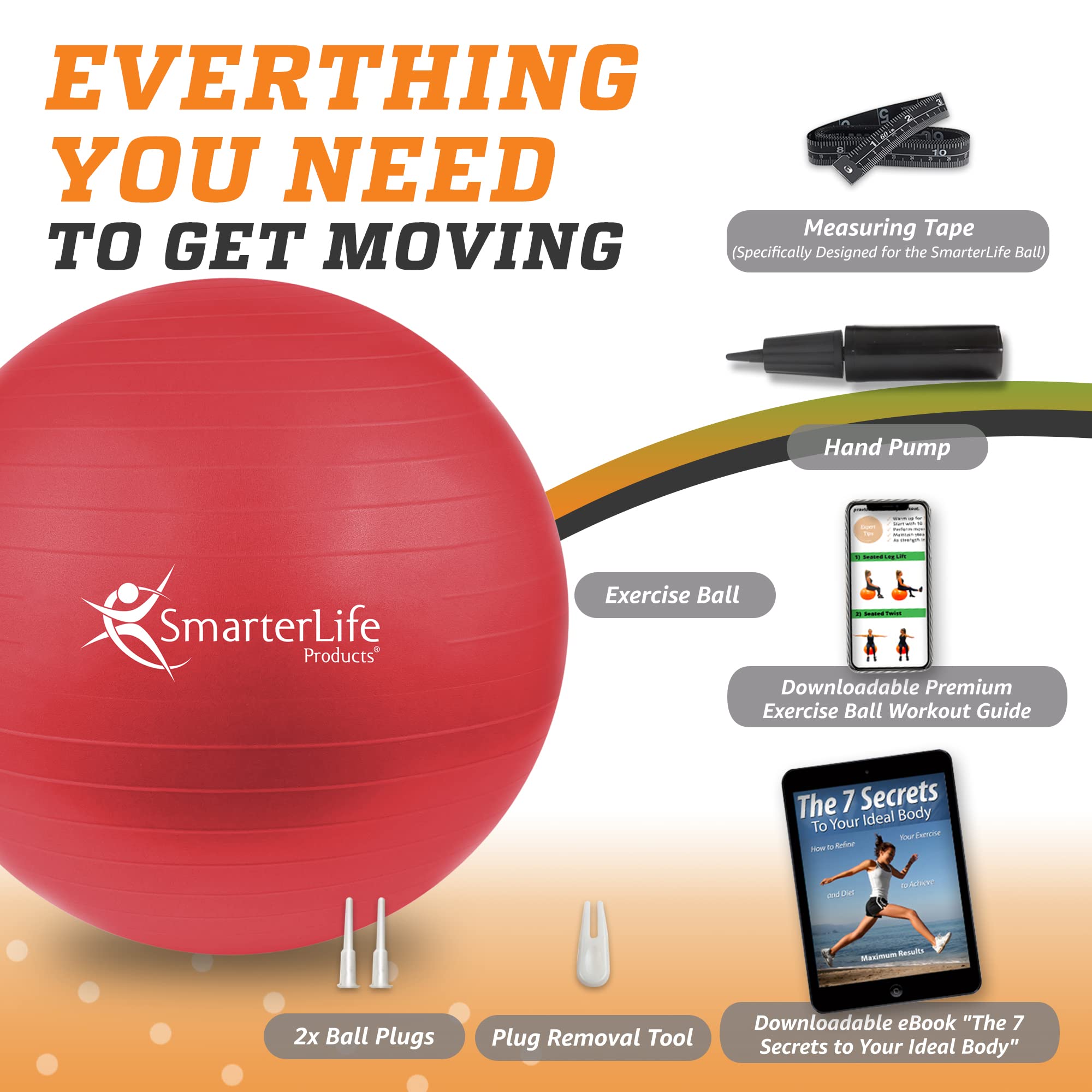 Premium Exercise Yoga Ball for Fitness, Core Workouts & Physical Therapy - Anti-Burst, Anti-Slip Stability Ball for Home Gym, Office & Pregnancy Support - Ideal for Yoga, Pilates, Balance Training & Ergonomic Seating