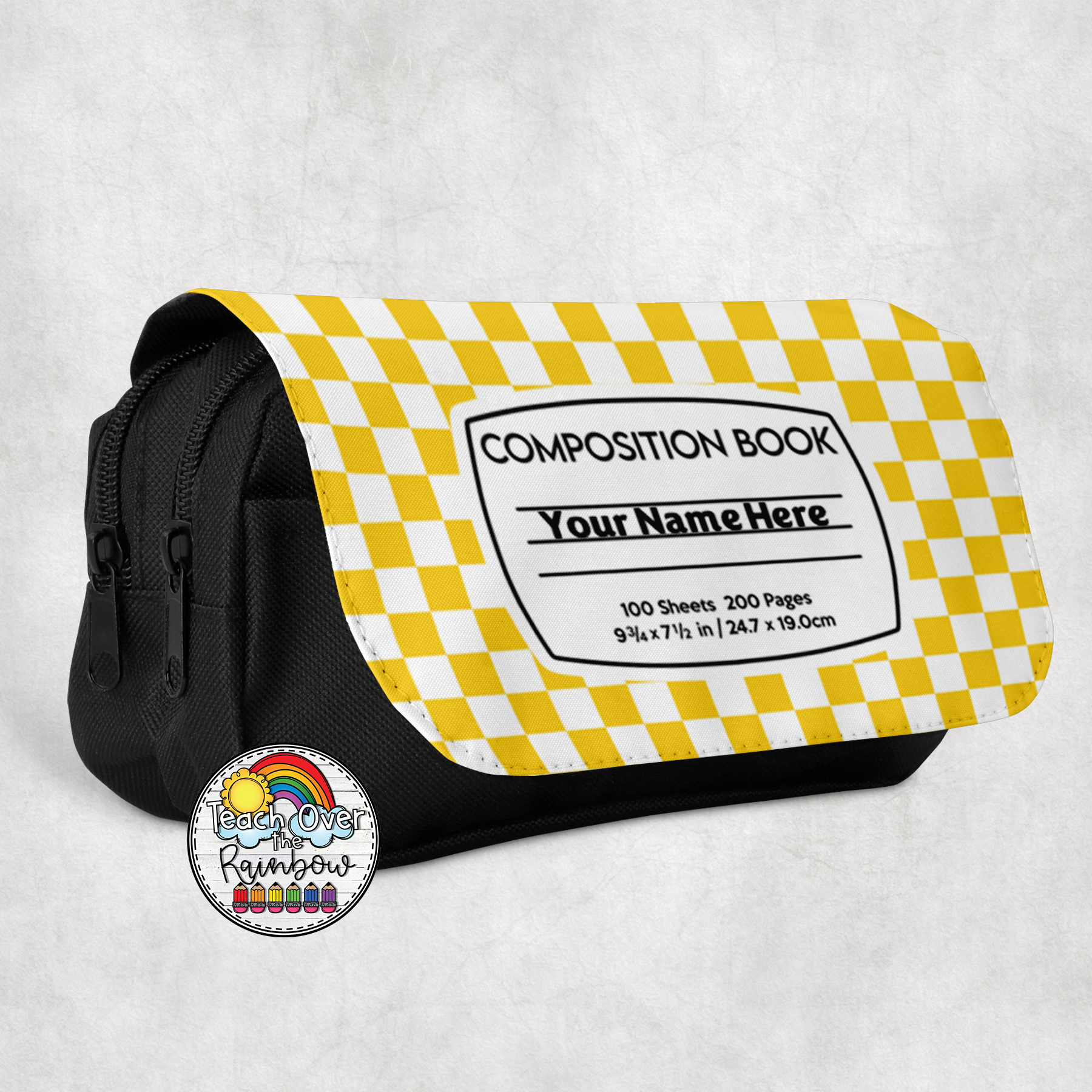 Checkered Comp 2 Large Pencil Case for School & Office - Spacious Multi-Pocket Pouch for Pens, Markers & Art Supplies - Perfect for Students, Artists & Professionals